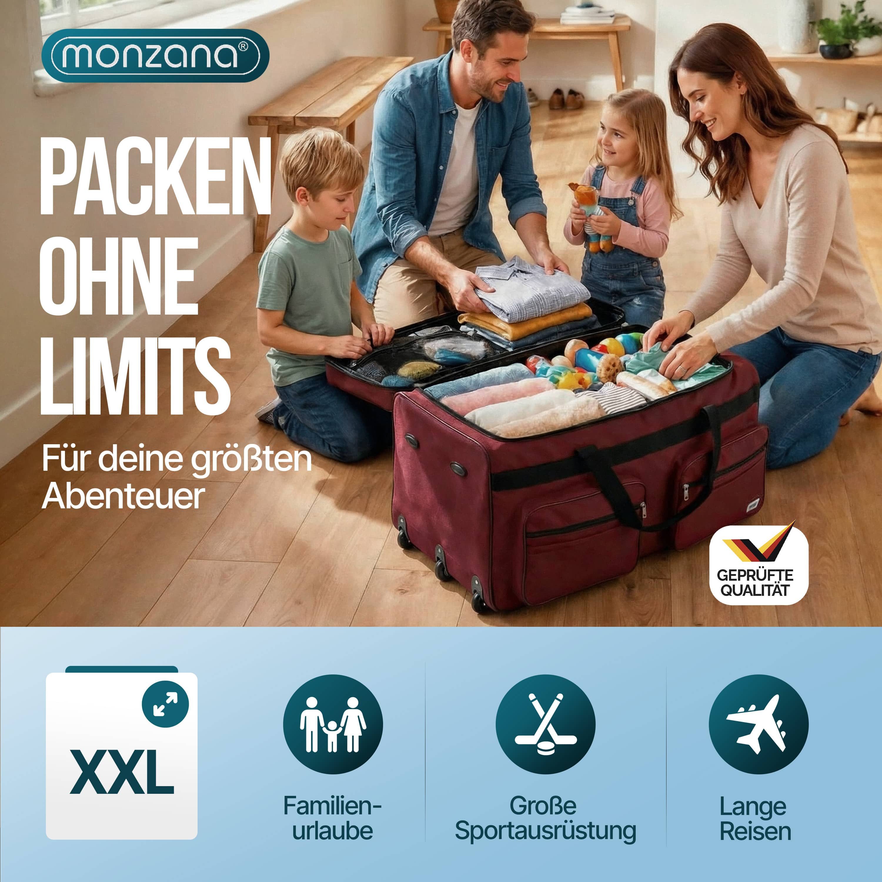 monzana Reisetasche (1-tlg), mit Rollen 160L Trolley Teleskopgriff Rot Groß günstig online kaufen