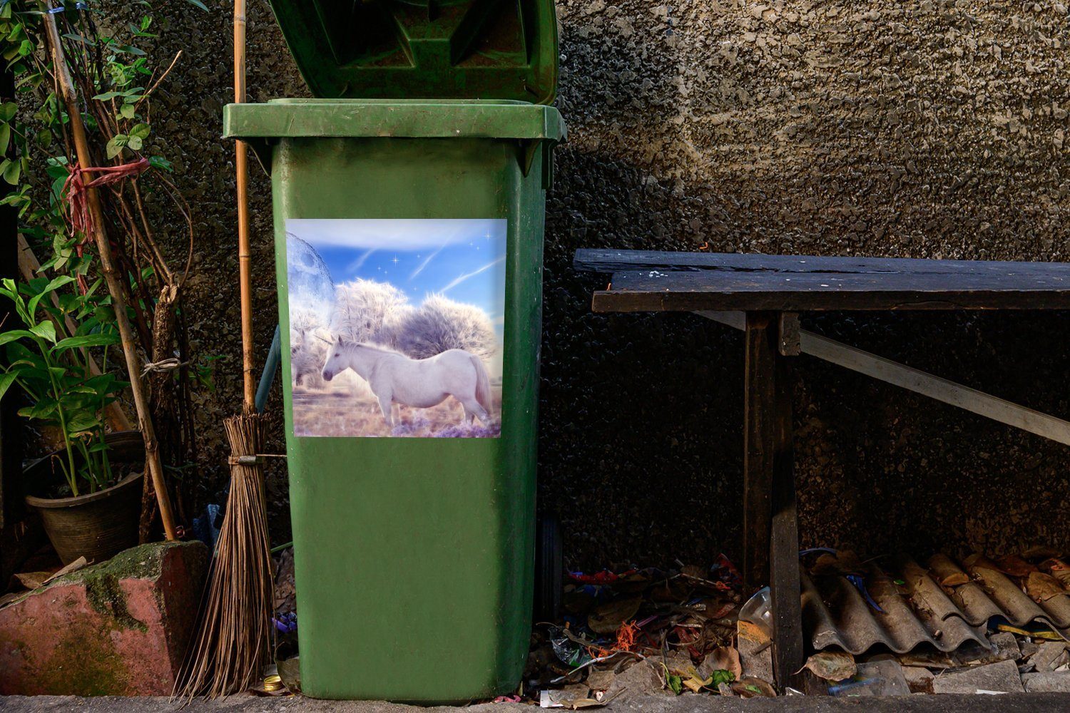 MuchoWow Wandsticker Zusammengesetzte Einhorns Container, Sticker, Mülltonne, (1 Fantasiestatue St), Mülleimer-aufkleber, eines Abfalbehälter