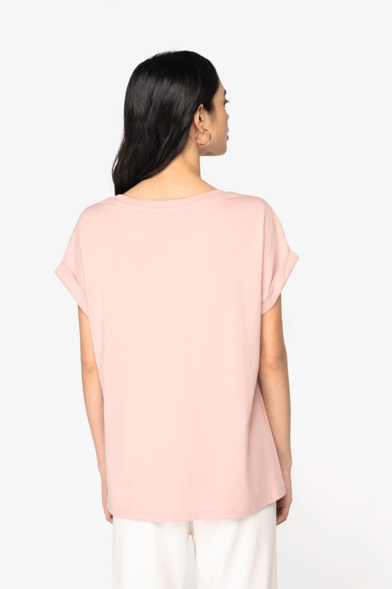 Native Spirit Rundhalsshirt Umweltfreundliches Damen-T-Shirt mit Reversärmeln