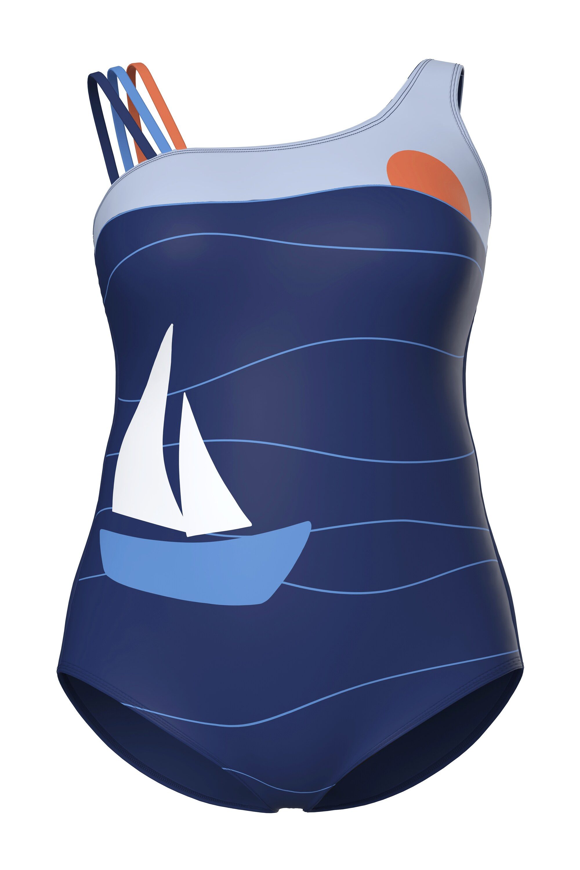 Ulla Popken Badeanzug Badeanzug Schiff Softcups Rundhals recycelt