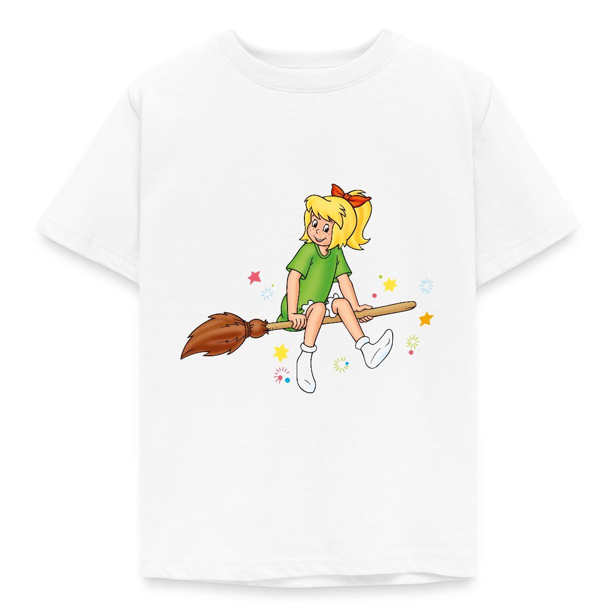 Spreadshirt T-Shirt Bibi Blocksberg Sitzt Sicher Auf Besen Kartoffelbrei Kinder T-Shirt (1-tlg)