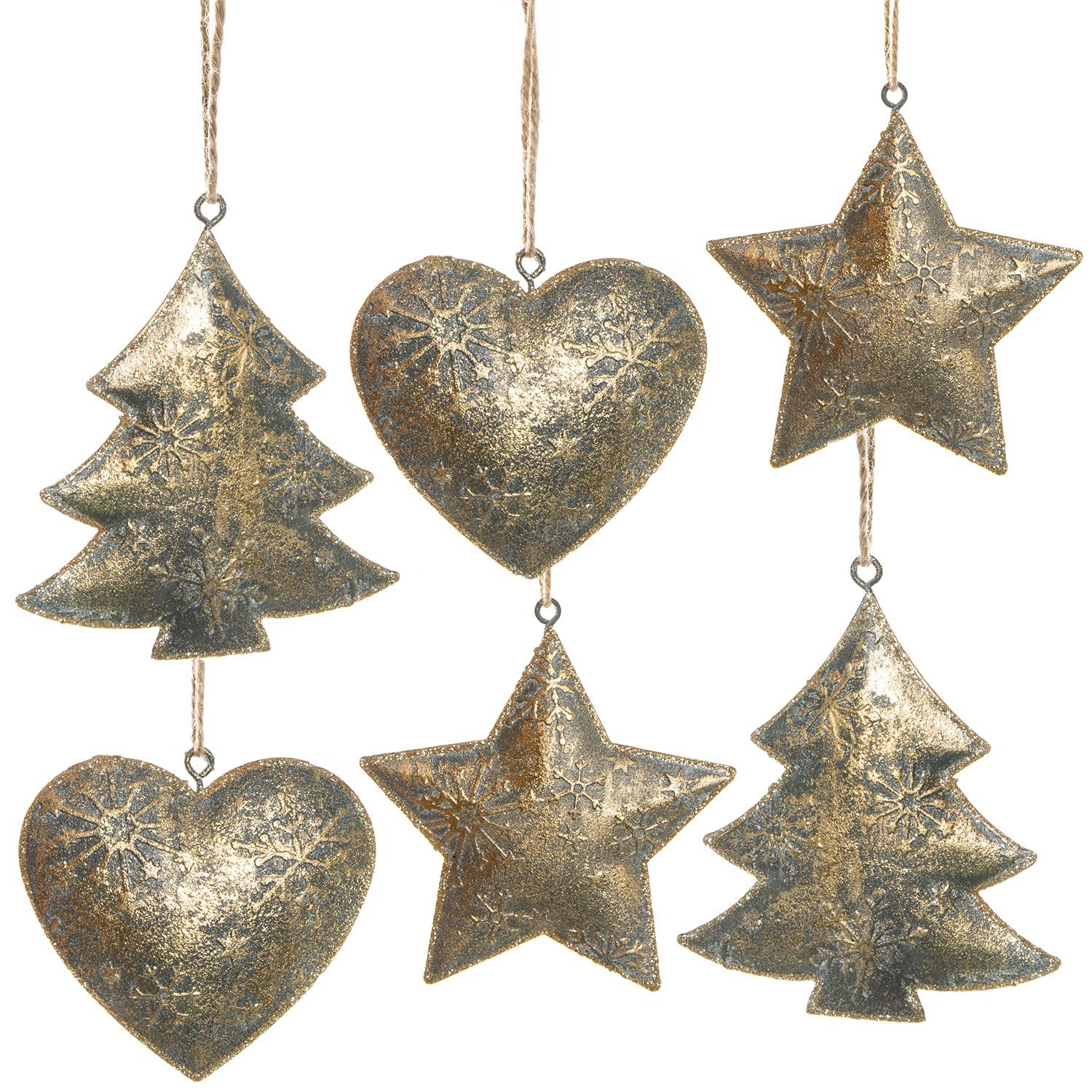 Logbuch-Verlag Dekofigur 6 vintage Weihnachtsanhänger aus Metall in antik-G günstig online kaufen