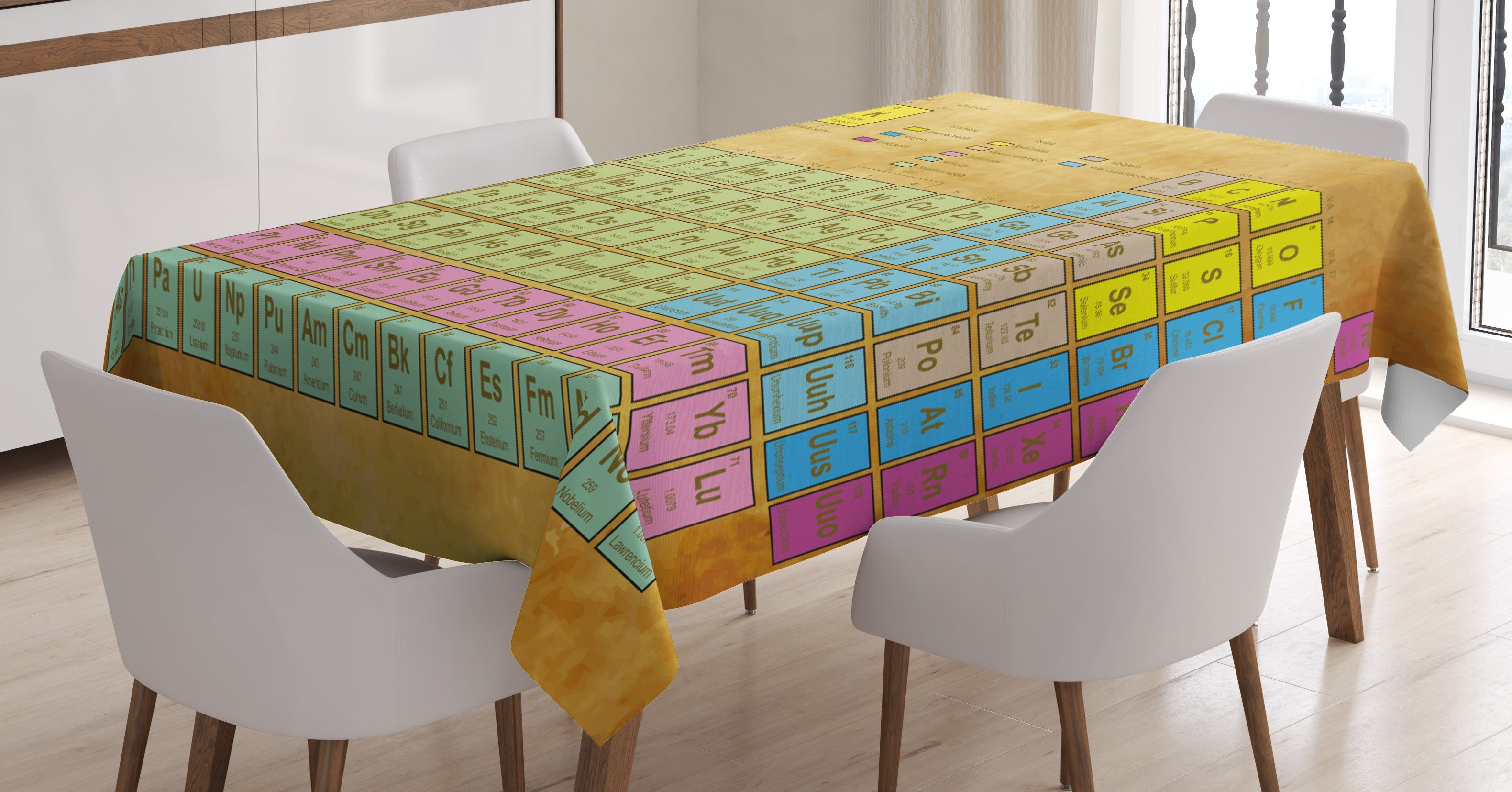 Abakuhaus Tischdecke Farbfest Waschbar Für den Außen Bereich geeignet Klare Farben, Periodensystem Bunte Squared