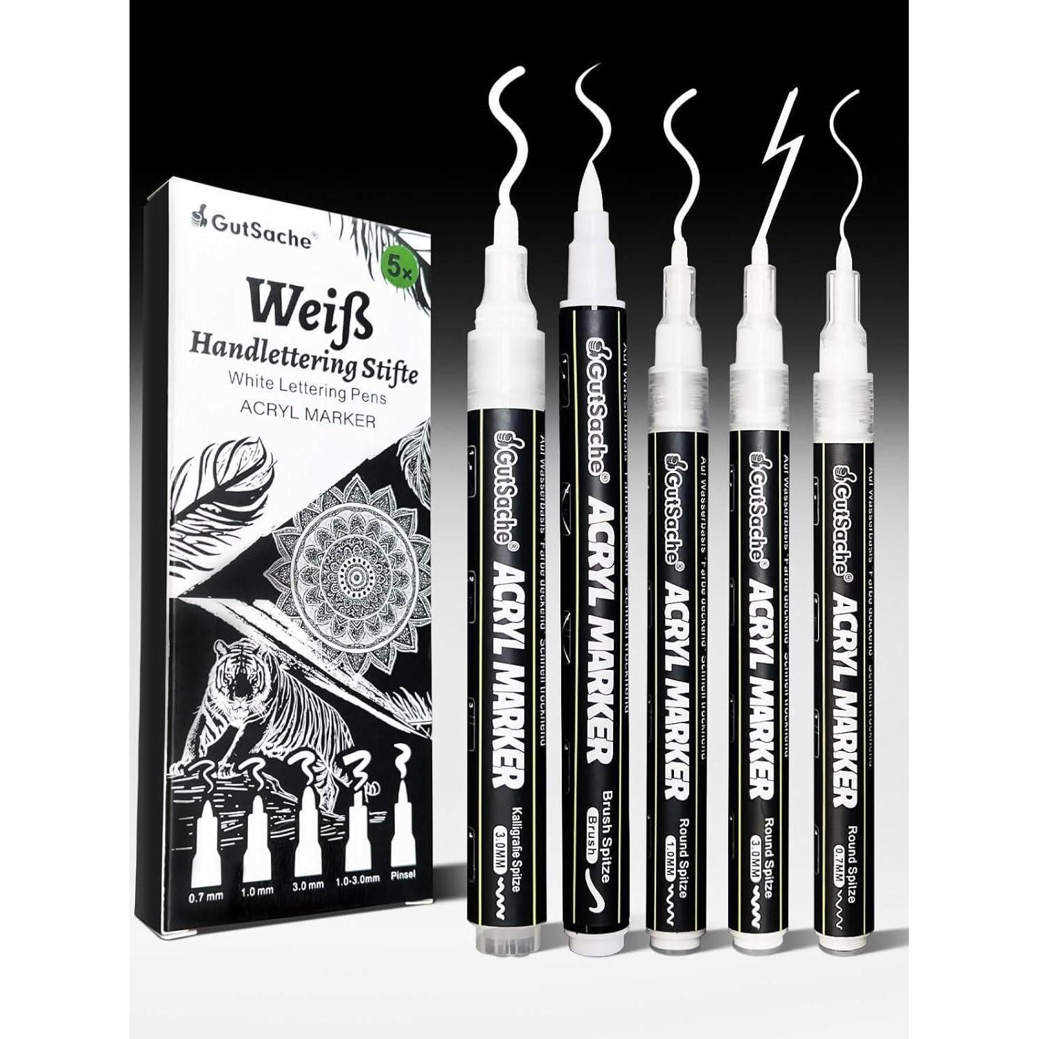 LuxusKollektion Lackmarker Acrylmarker 5er Set Wasserfest Deckend Leinwand Holz Weiß