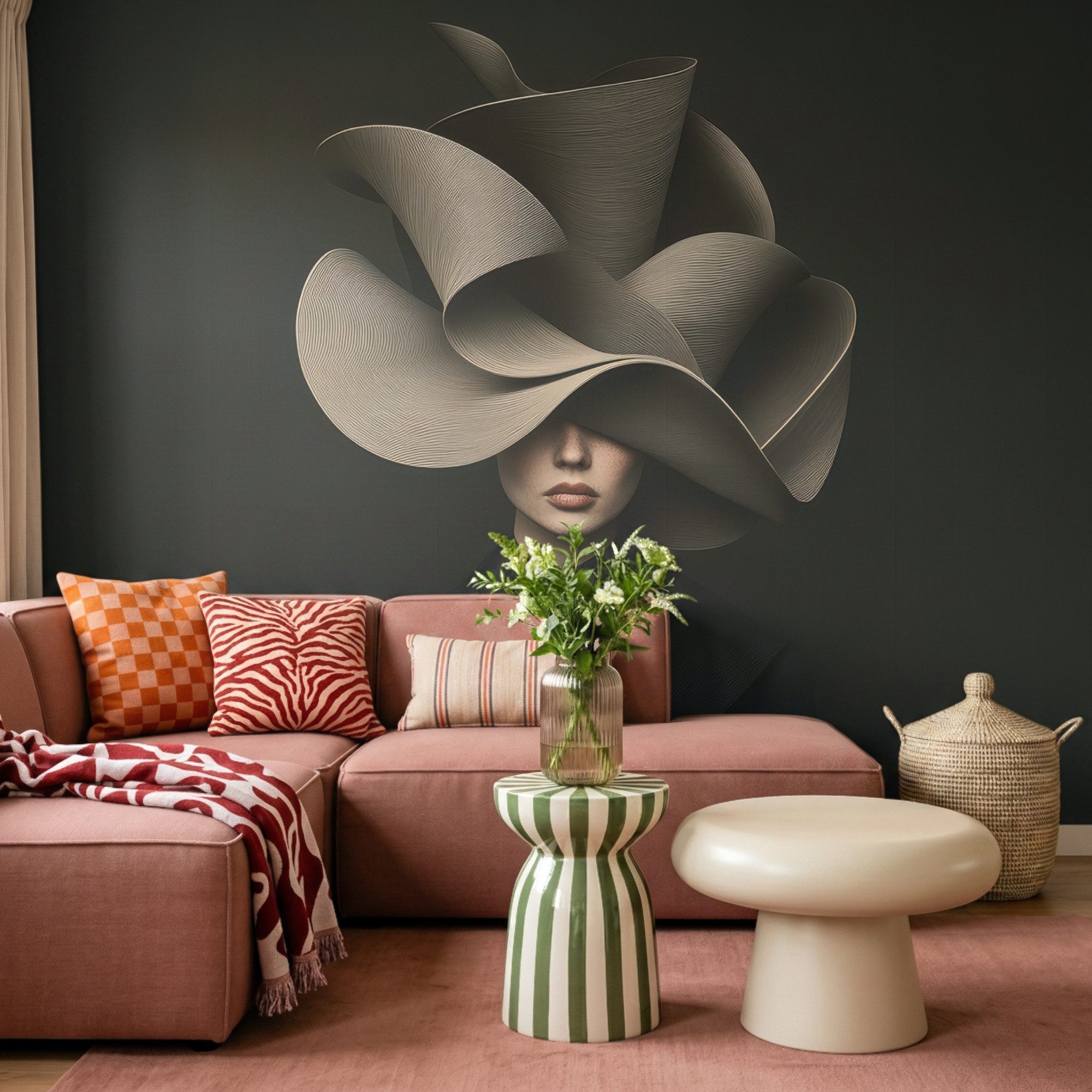 OnlyWow Fototapete Schwarz - Hut - Frau, Matt, bedruckt, Wandtapete, Schlafzimmer, Wanddekoration 300x220cm