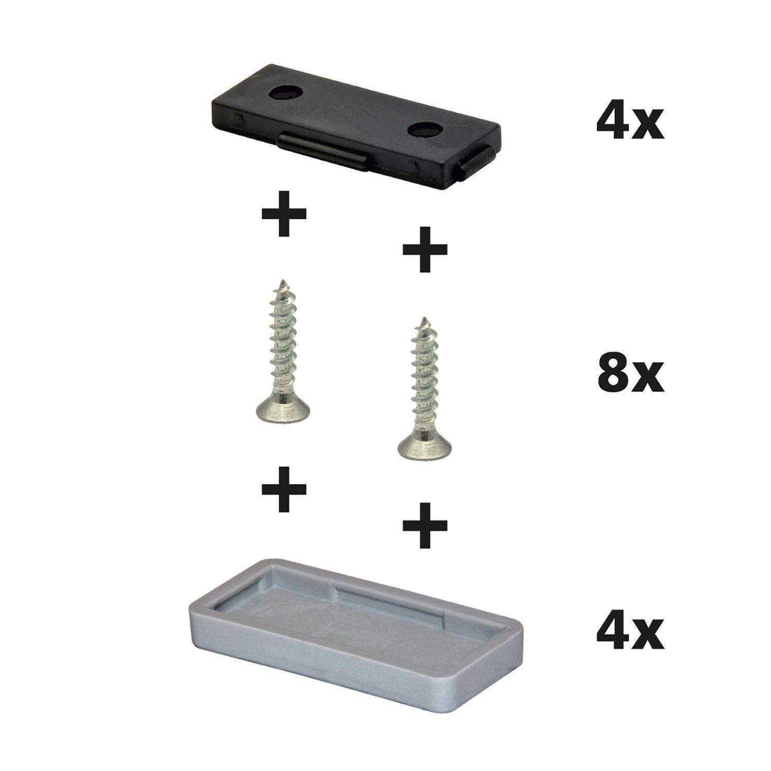 WAGNER design yourself Klick-Gleiter QuickClick® Stuhlgleiter Kunststoffgleiter I 4er-Set zum Anschrauben I 4x Basis + 8x Schraube + 4x Gleiteinsatz austauschbar - Kunststoff HYPER - Einsatz 32 x 15 mm - Made in DE