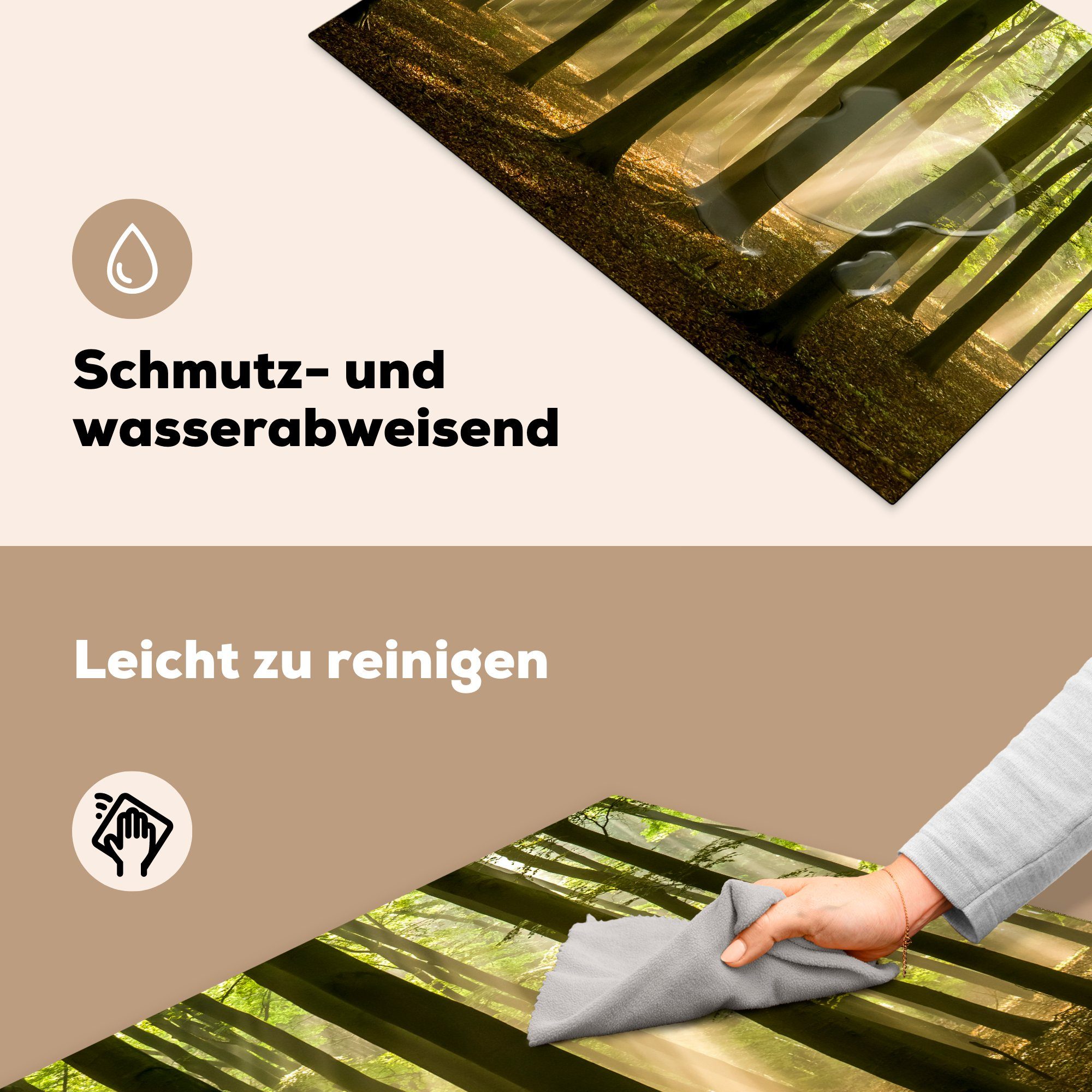 - Wald - tlg), 81x52 Licht Herdblende-/Abdeckplatte die Schutz MuchoWow Vinyl, (1 Ceranfeldabdeckung cm, Induktionskochfeld Laub, küche, für