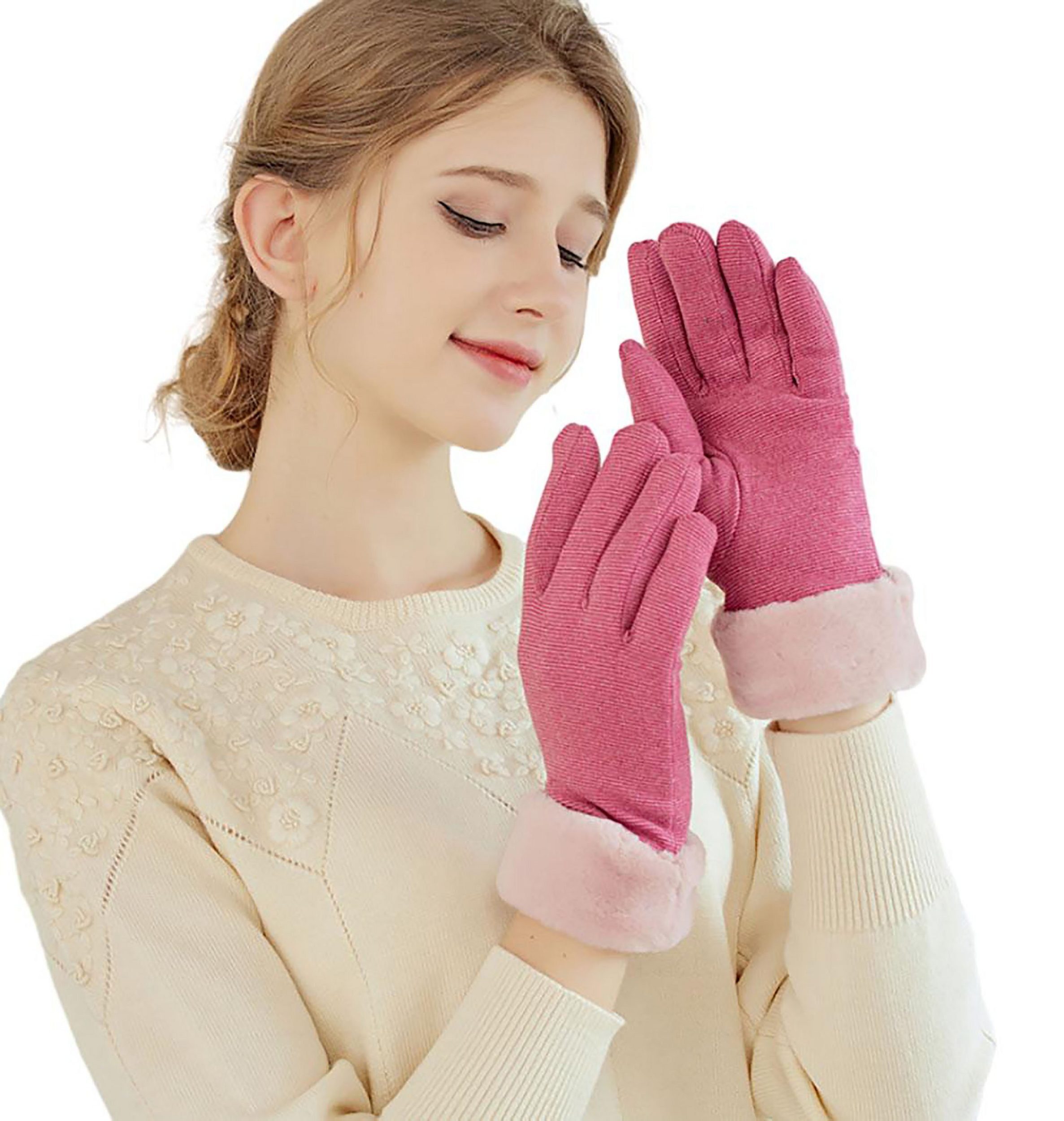 SRRINM Baumwollhandschuhe Plüschhandschuhe TouchscreenHandschuhe Warme