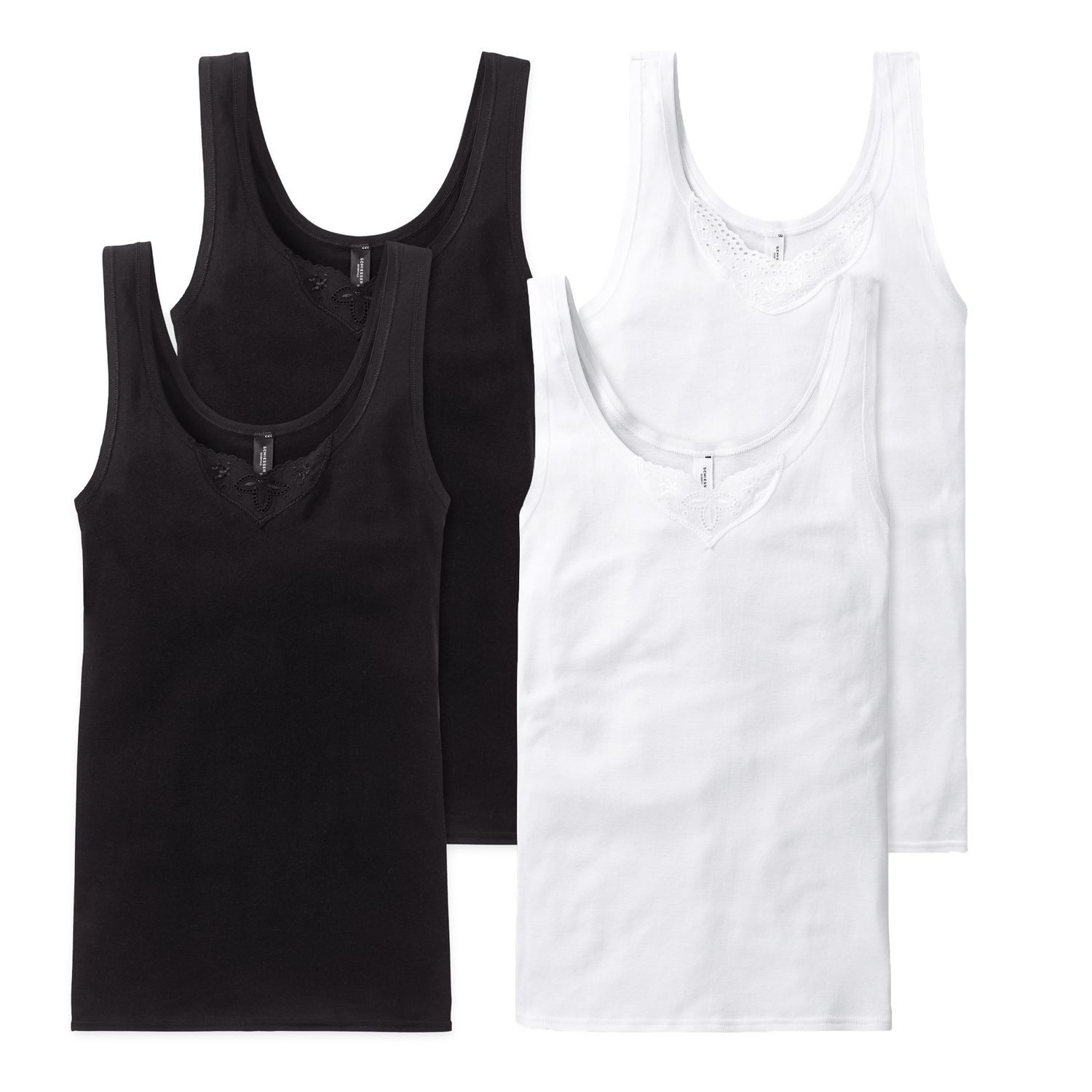 Schiesser Unterhemd Cotton Essentials (2-St) mit Stickerei-Motiven im Dekol günstig online kaufen