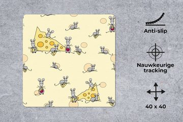 MuchoWow Gaming Mauspad Käse - Tiere - Muster - Mäuse (1-St), Mousepad mit Rutschfester Unterseite, Gaming, 40x40 cm, XXL, Großes
