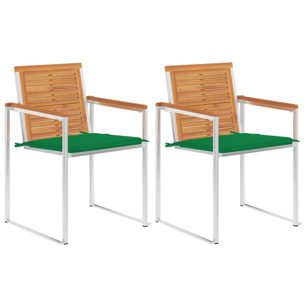 vidaXL Gartenstuhl Gartenstühle mit Kissen 2 Stk. Massivholz und Stahl (2 St)