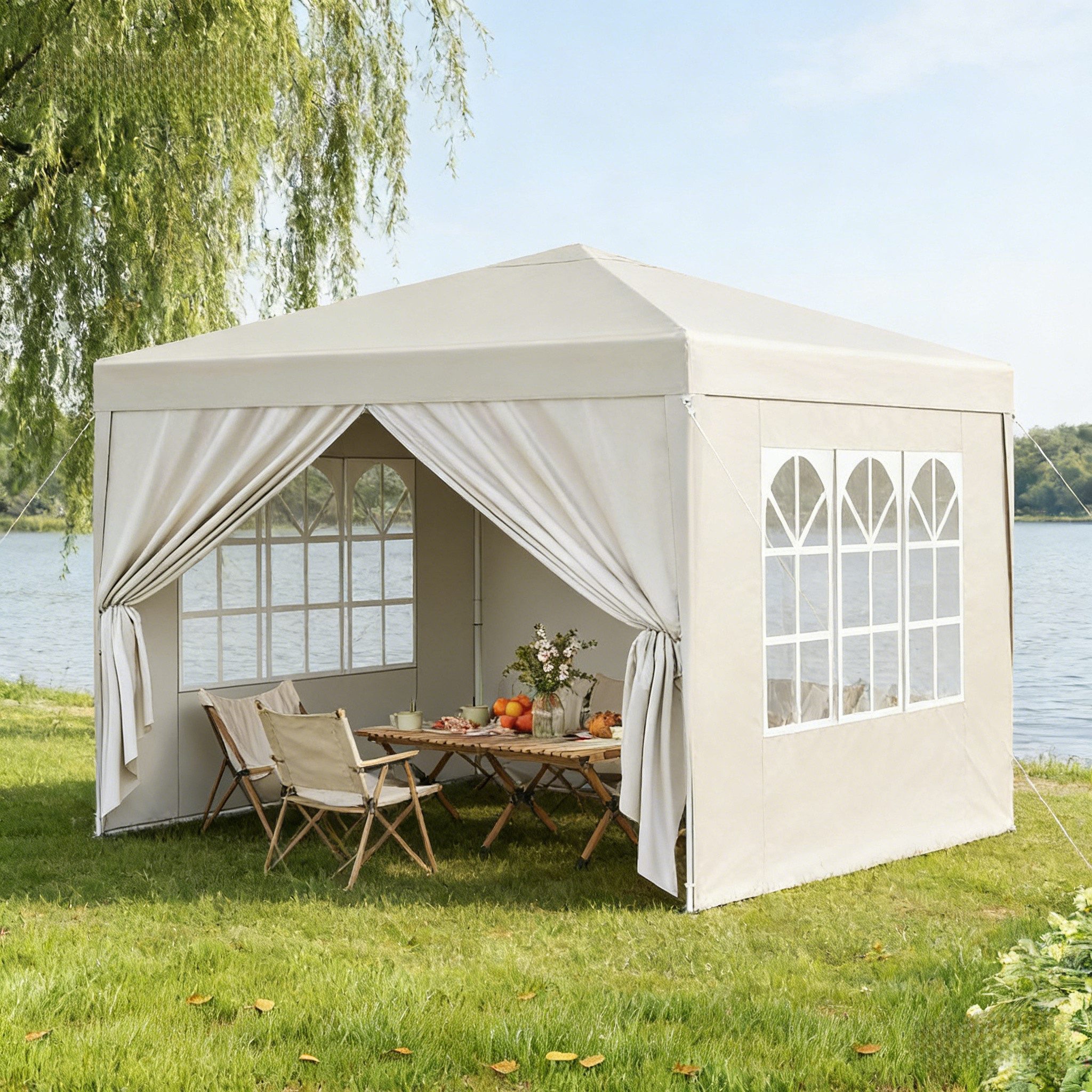 Odikalo Pavillon Gartenpavillon Faltpavillon Winterfest mit Faltfunktion, (Robuste beschichtete Metallrahmen-Konstruktion Versteckter 210D Silber-Oxford-Stoff mit Doppelfunktion für Patio, Hochzeit, Catering & Events (nur mit Gazebo)