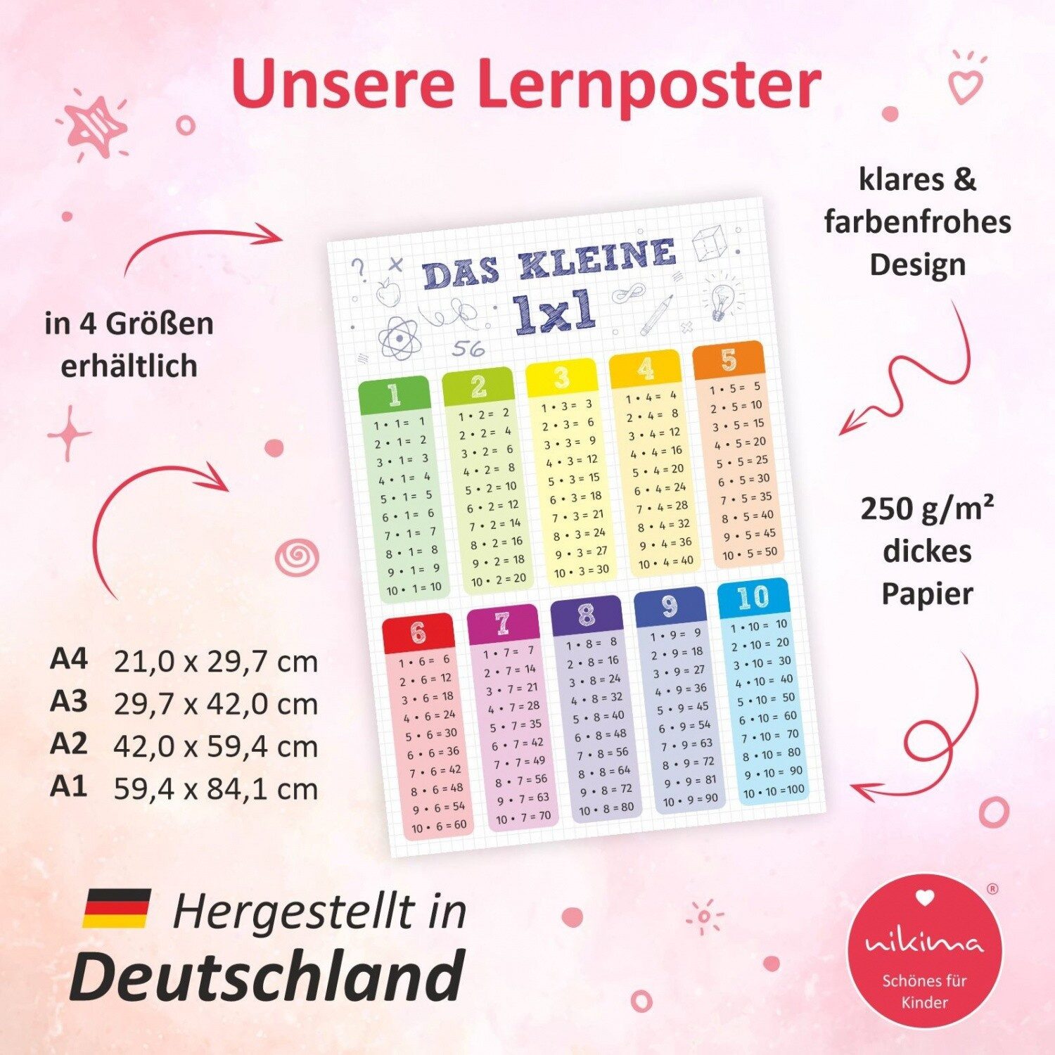 nikima Poster Kinder Lernposter - das kleine 1x1 bunt – Bild 3 von 5