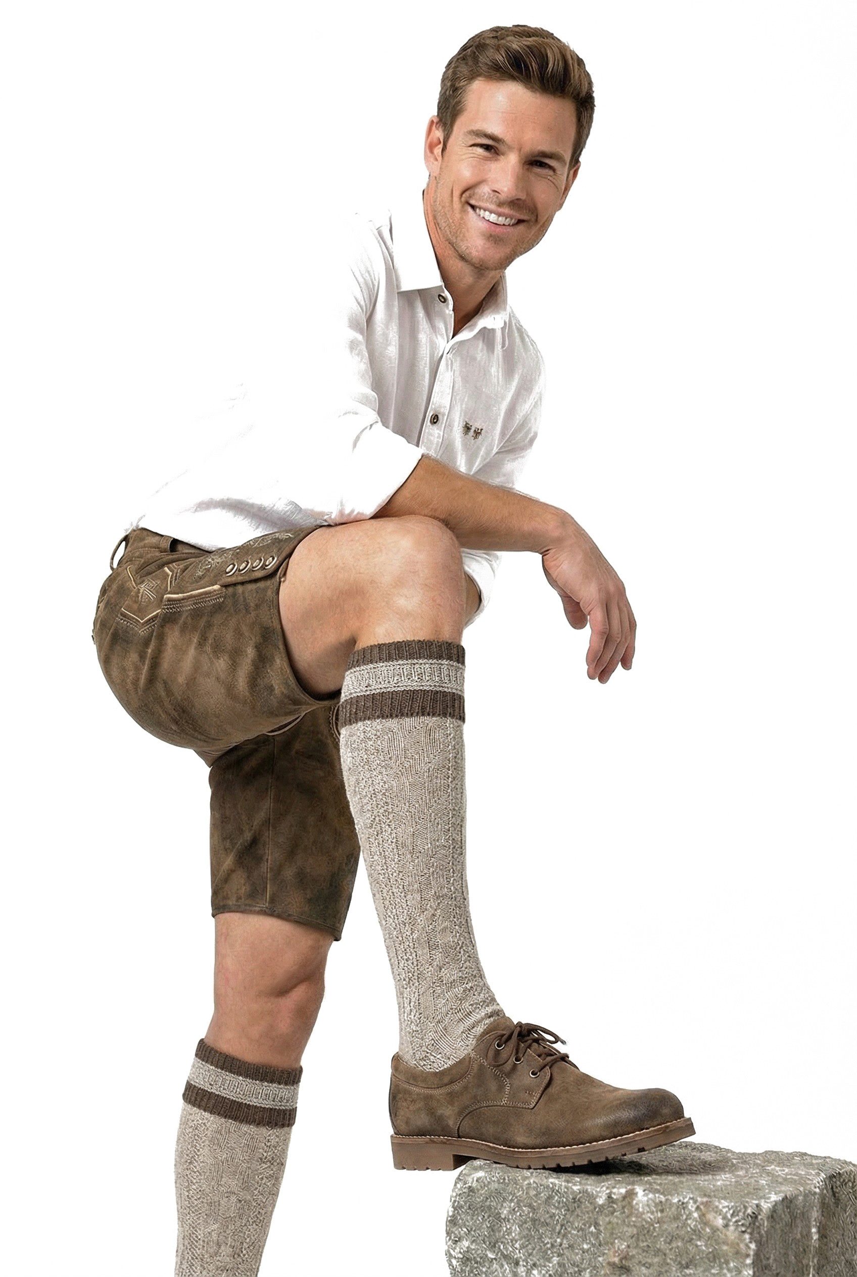 Moschen-Bayern Trachtensocken Trachtenstrumpf Herren Trachtenstrümpfe Trachtenkniestrumpf Beige aus weicher Woll-Mischung