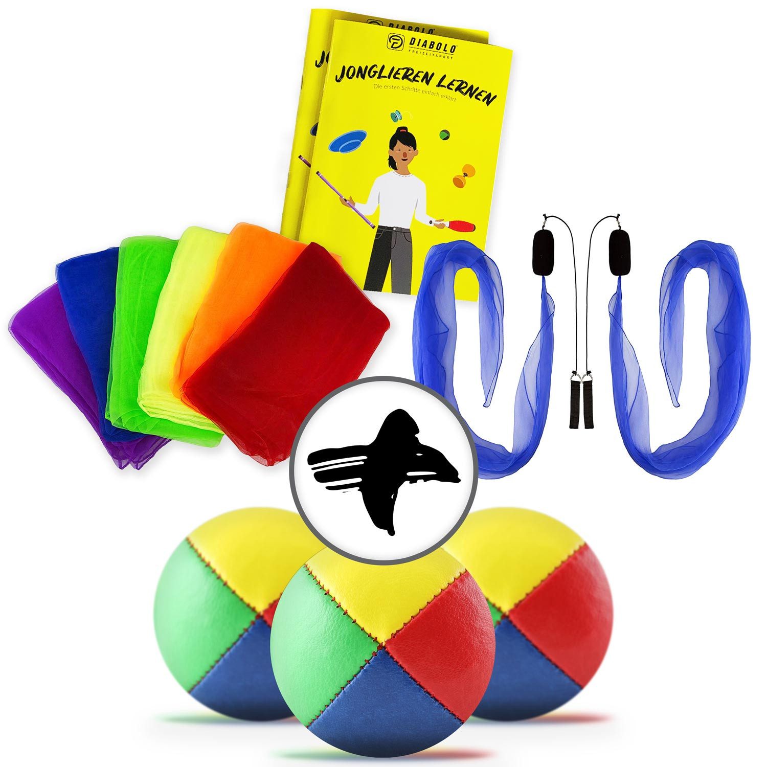 Diabolo Freizeitsport Spielball Jonglierset 3 Bälle, 6 Jongliertücher und Poi (blau) (1-St)