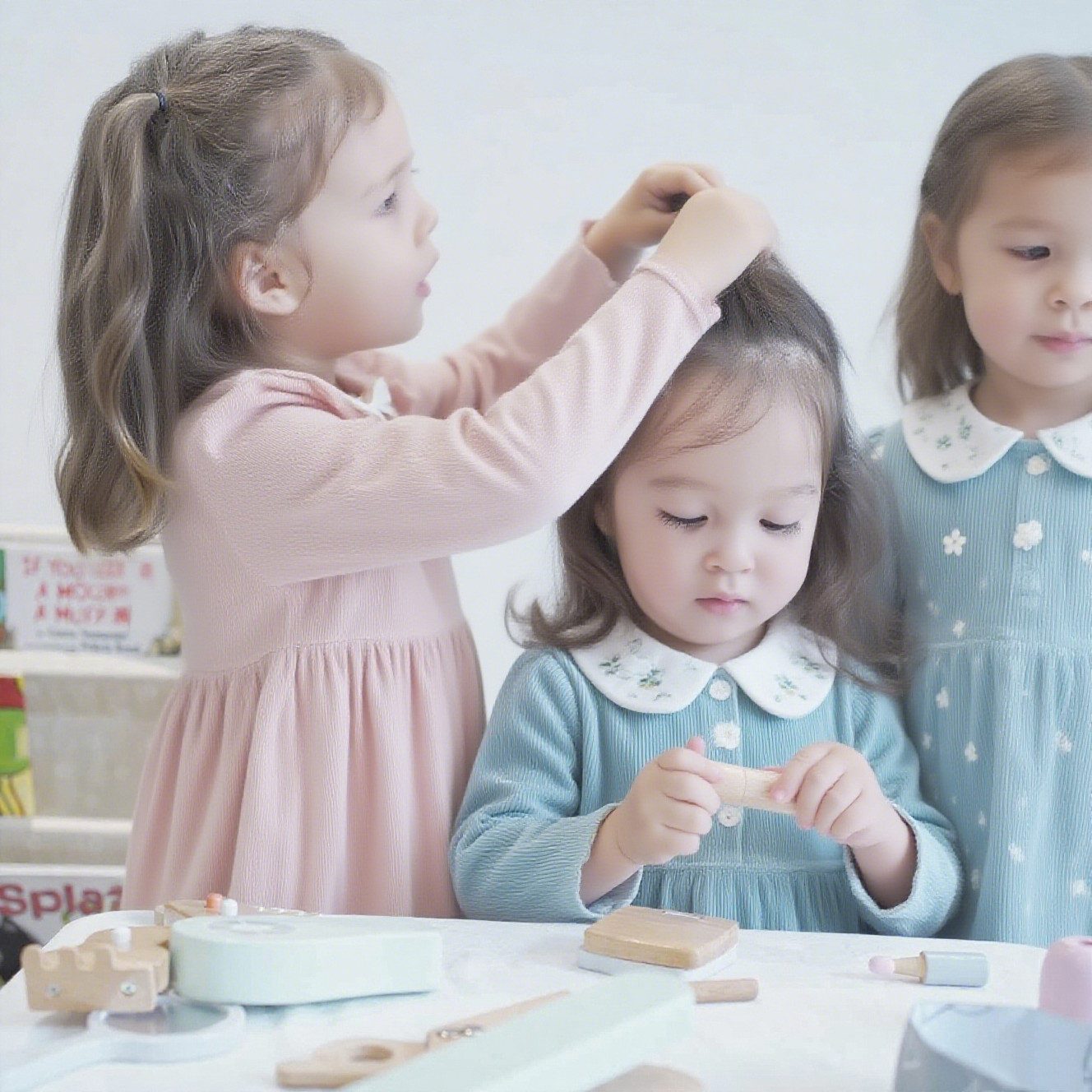 CLTYQ Spielzeug-Frisierkoffer Holzschminke Spielset Set,Kinderschminke für Friseur Set Spielzeug, Friseurkoffer Haarstyling Zubehör Makeup Spielzeug Für 3 Jahre Alte
