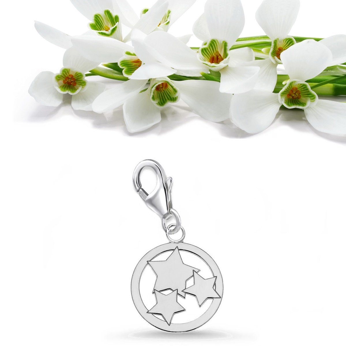 Goldene Hufeisen Charm Stern Sterne Karabiner Charm Anhänger für Bettelarmband 925 Sterling Silber (inkl. Etui), für Gliederarmband oder Halskette – Bild 3 von 5