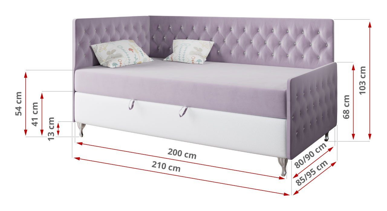 Funktionsbett Jugendbett Violet Bett Kinderzimmer, Boxspringbetten MÖBEL und Weiß FILIP Kinderbett für 3, MKS