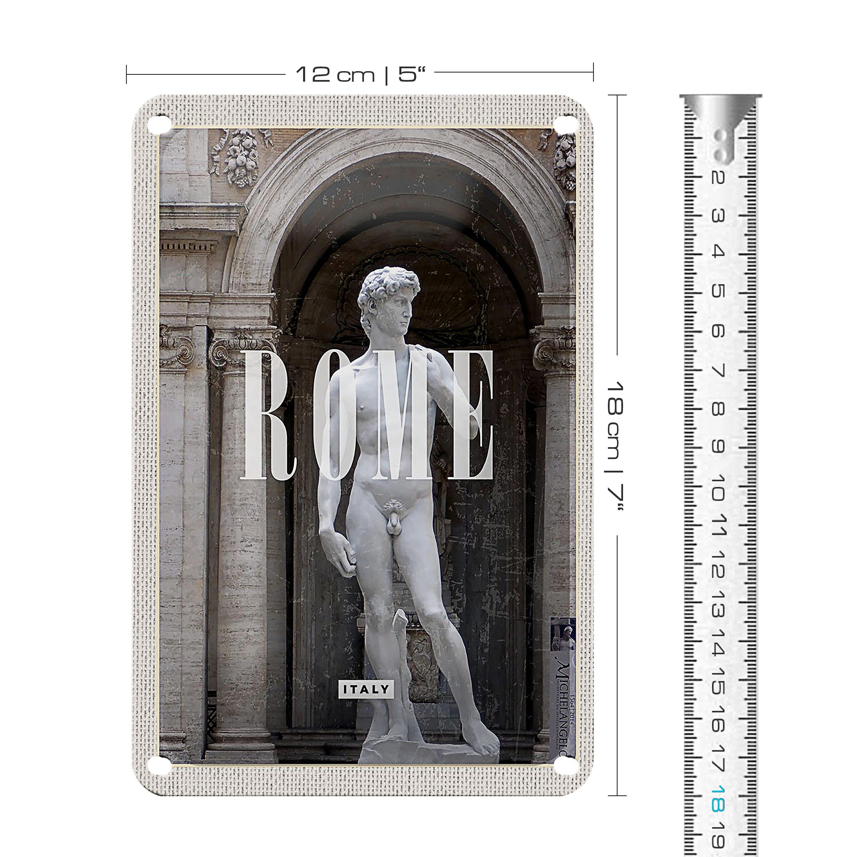 Roomando Metallschild Reise 12x18cm Rom Italien Statue Urlaub Reiseziel