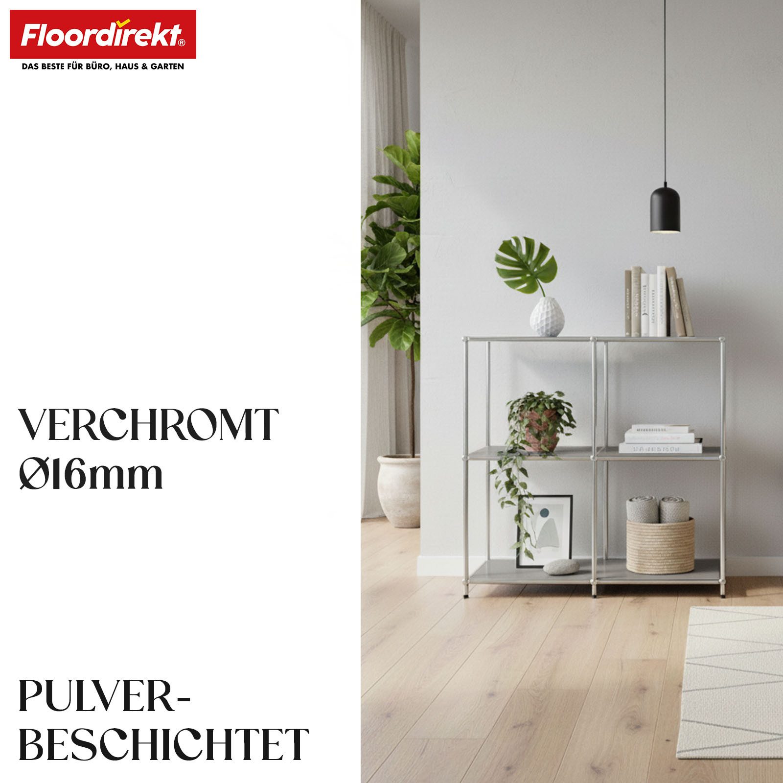 Floordirekt Sideboard Concept Epure MK-027 Metallregal, B78 × T40 × H82 cm, diverse Farben (modular, kratzfeste Pulverbeschichtung), offenes Ablageregal mit verchromtem Metallgestell, Design Regal