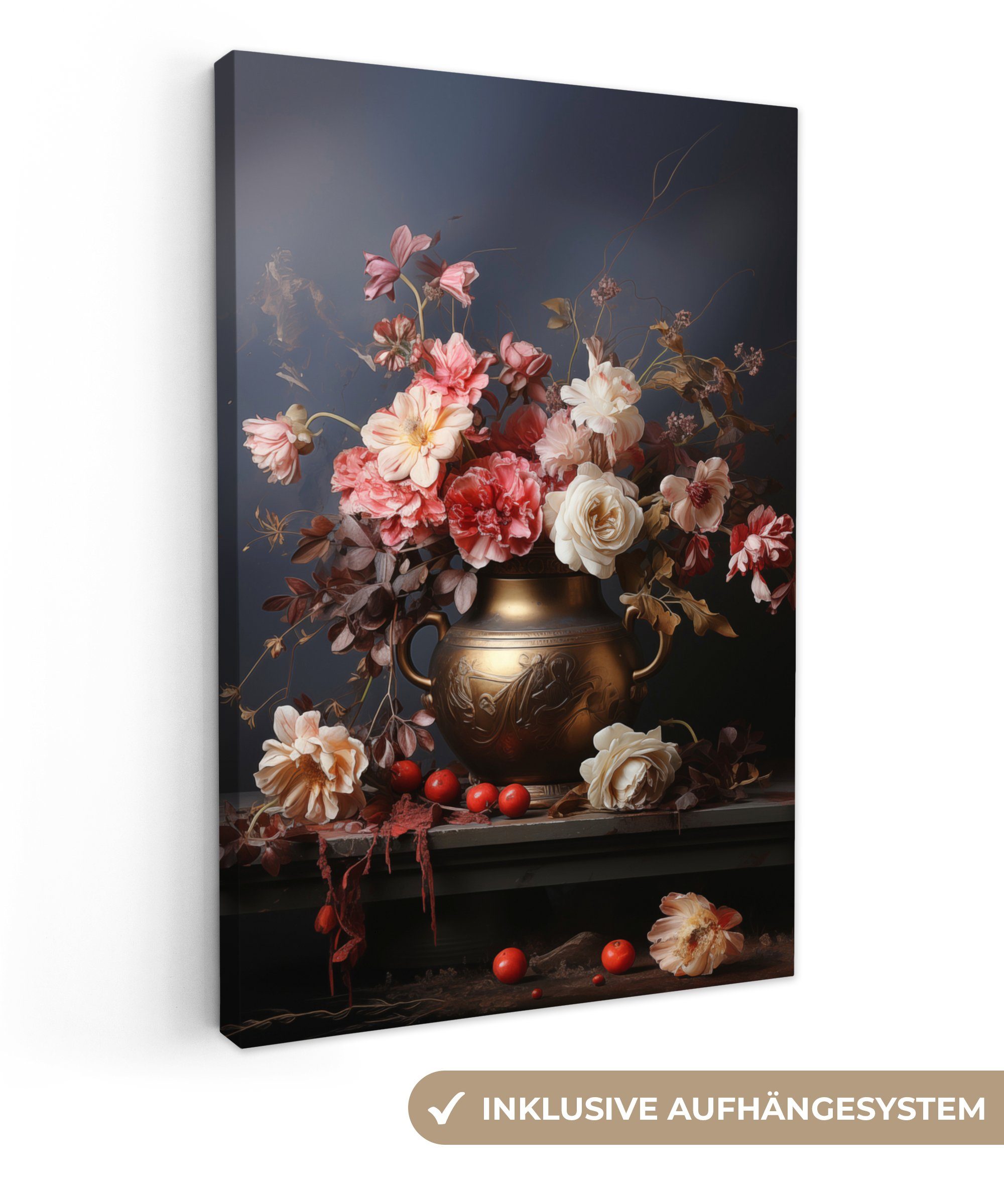 OneMillionCanvasses® Leinwandbild Stilleben - Blumen - Rosen - Blumenstrauß - Vase, Fotodruck (1 St), Vintage Deko Изображения Wohnzimmer, Wanddeko Retro, 20x30 cm