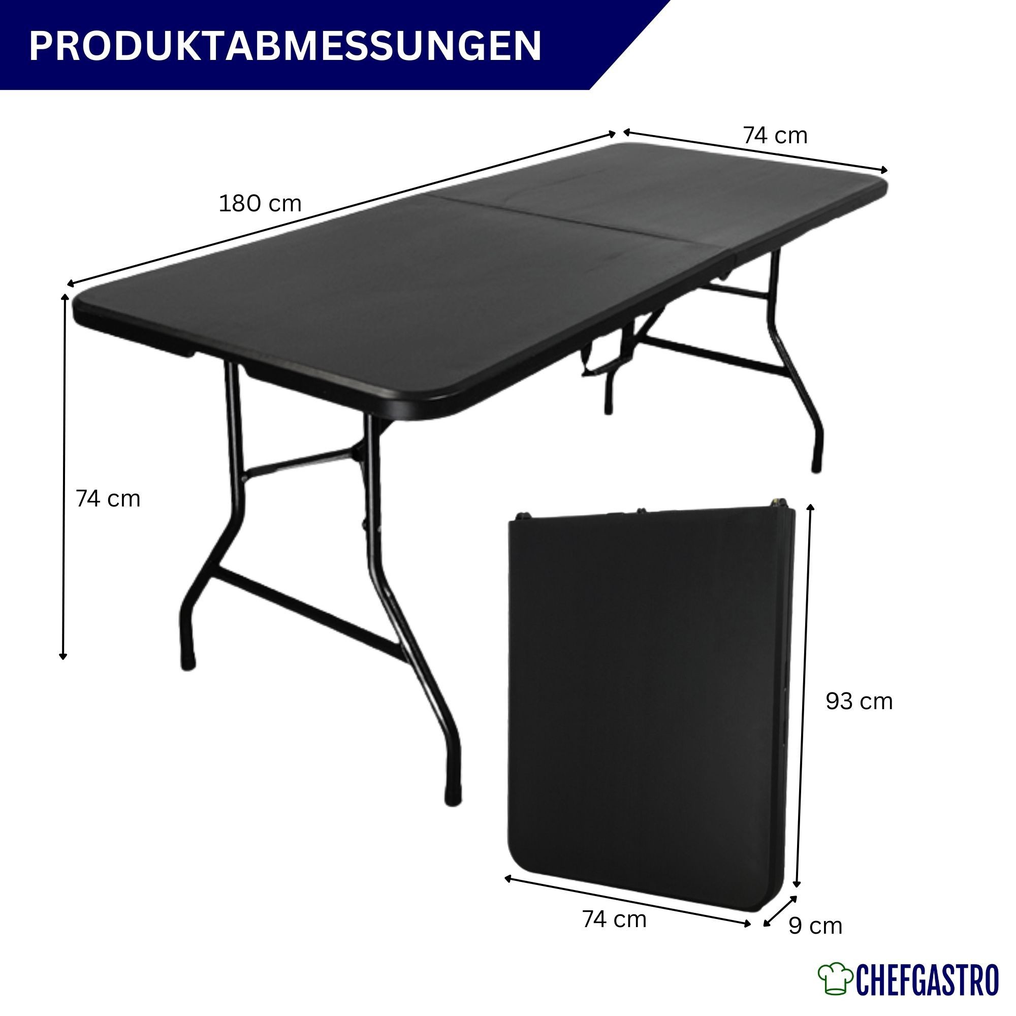 CHEFGASTRO® Gartentisch Buffettisch klappbar 180x75cm 8 Personen Schwarz mi günstig online kaufen
