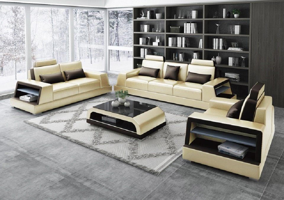 Couchen Europe JVmoebel Sitzer Sofa Couch Dreisitzer Beige/Braun Leder Polster 3 Sofa Sofas Sitz Neu, in Made