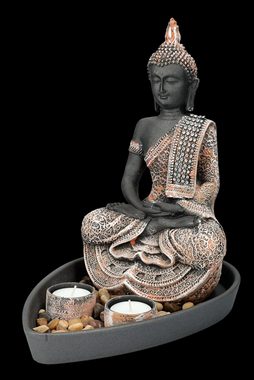Figuren Shop GmbH Teelichthalter Buddha Figur - Deko Set mit 2 Teelichthaltern - Dekoschale Dekoration
