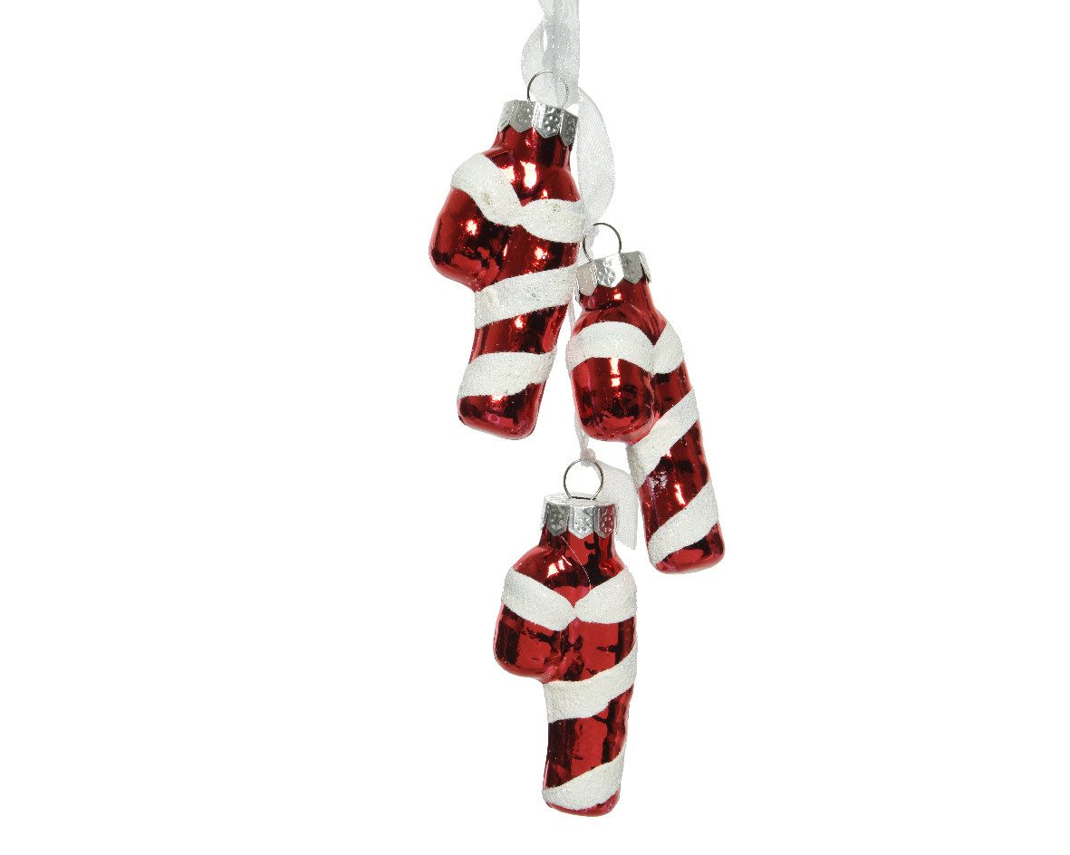 Kaemingk Christbaumschmuck, Christbaumschmuck Glas Zuckerstangen 5,5cm rot 3er Set
