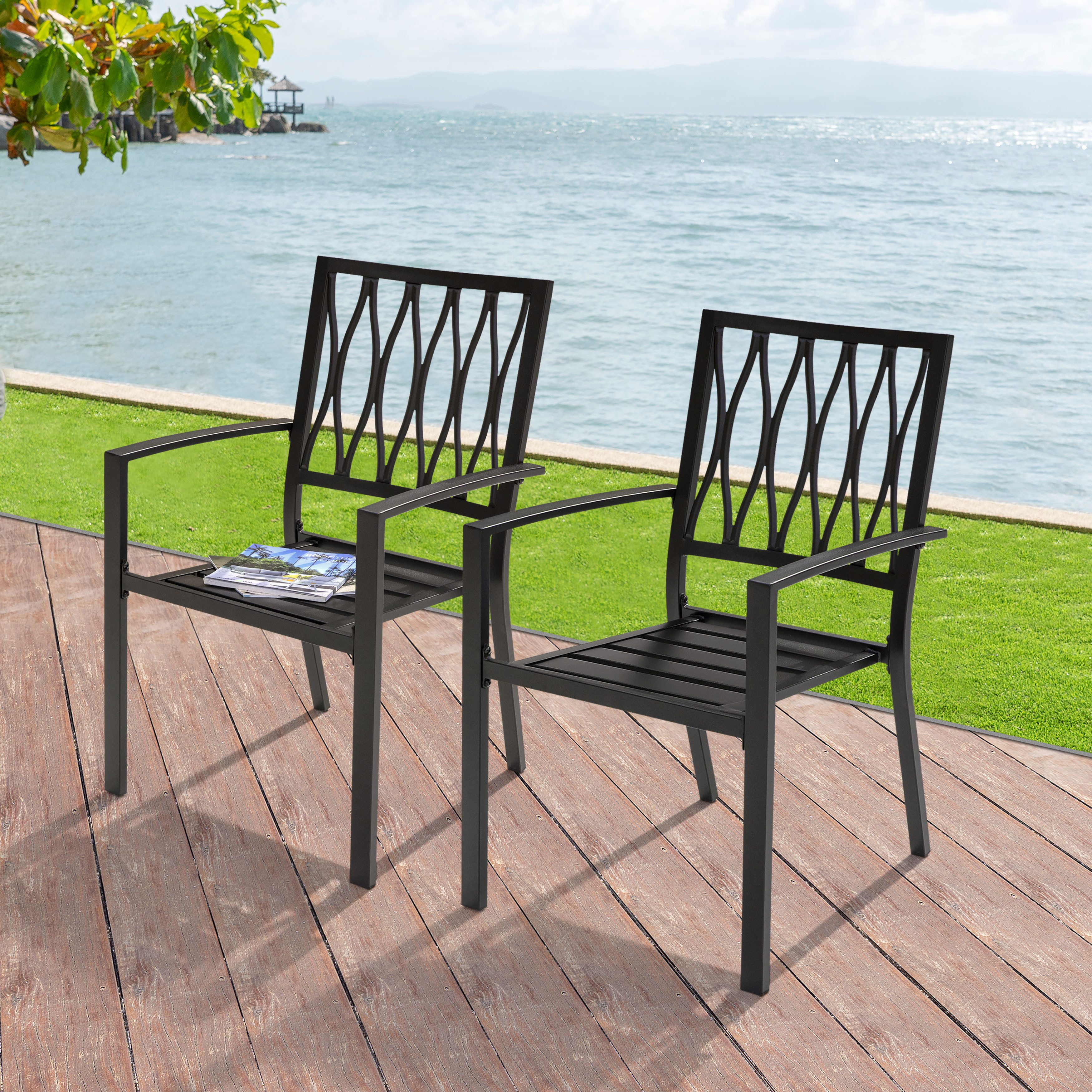 Avestar Gartenstuhl Stapelbarer Outdoor-Essstuhl 2er Set, pulverbeschichtetes Eisen (2 St), Balkonstuhl, Armlehnstuhl für Garten & Terrasse