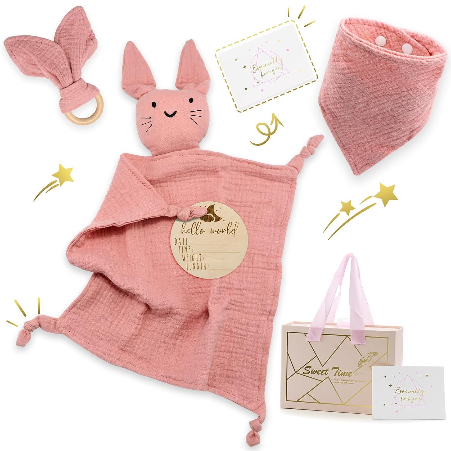 Schnuffeltuch Schmusetuch Baby Geschenkset Geburt Bio Baumwolle & Beißring