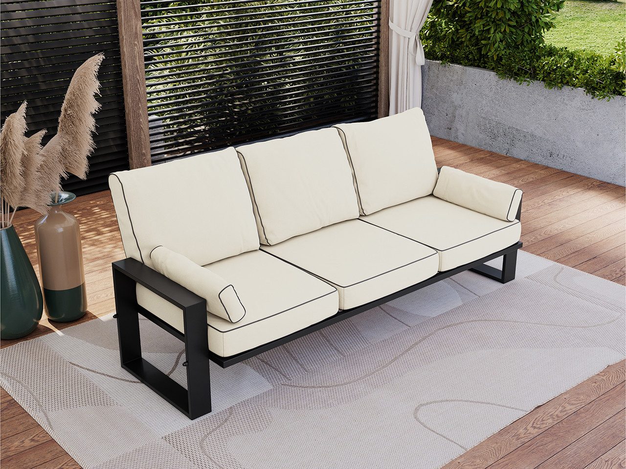 MKS MÖBEL Sofa ELBA, Wellenfeder, Metallbeinen, T30-Schaum, Outdoor Sofa, Terrasse, Outdoor Gartensofa, 3-Personen, Metallrahmen, Wetterfest