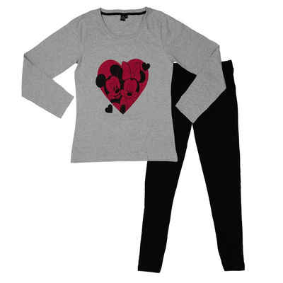 United Labels® Schlafanzug Disney Minnie Mouse Schlafanzug für Damen - Herzen Hose Grau/Schwarz