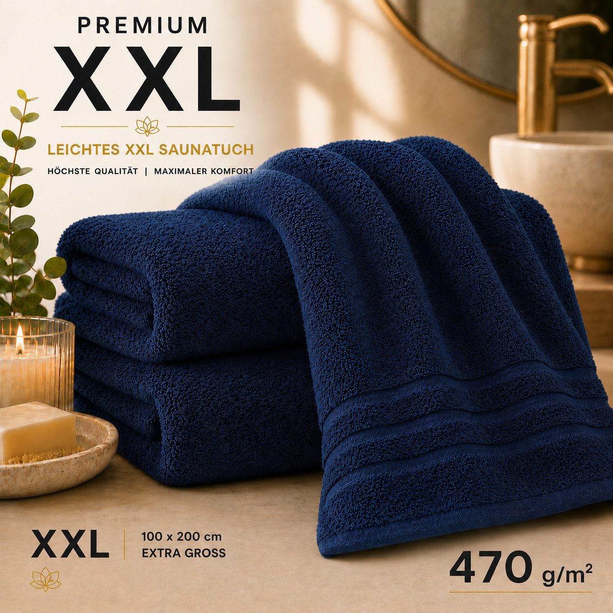Komfortec Saunatuch 100x200 Extra Große XXL Premium Saunatuch, Unifarben (1-St), extra Große XXL, Schnelltrocknend, Frottee, Weich, Baumwolle – Bild 2 von 5