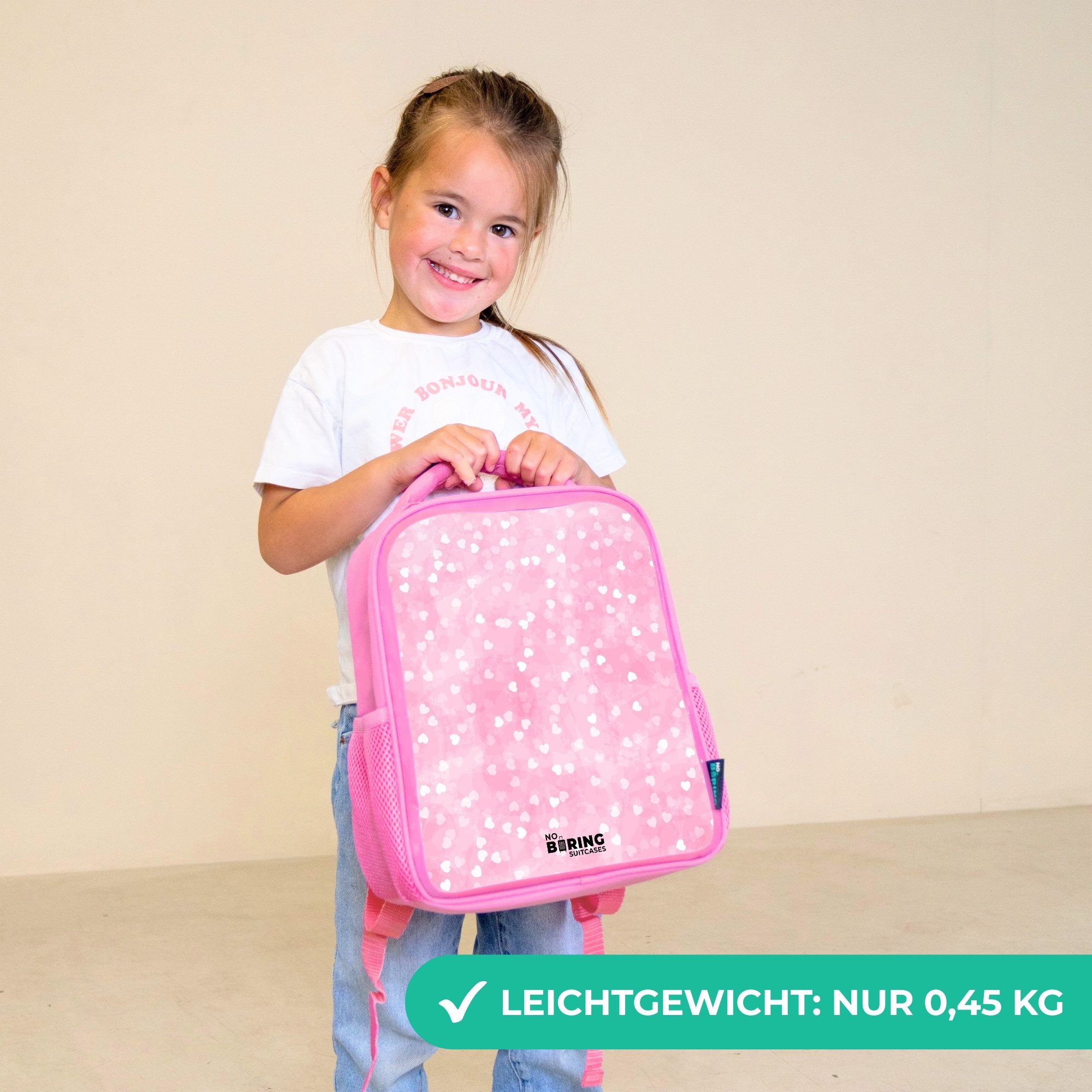 NoBoringSuitcases.com© Rucksack Rosa - Rosa Glitzerherzen, Kinderrucksack, Schulrucksack, Freizeitrucksack, Mädchen, Kindergarten