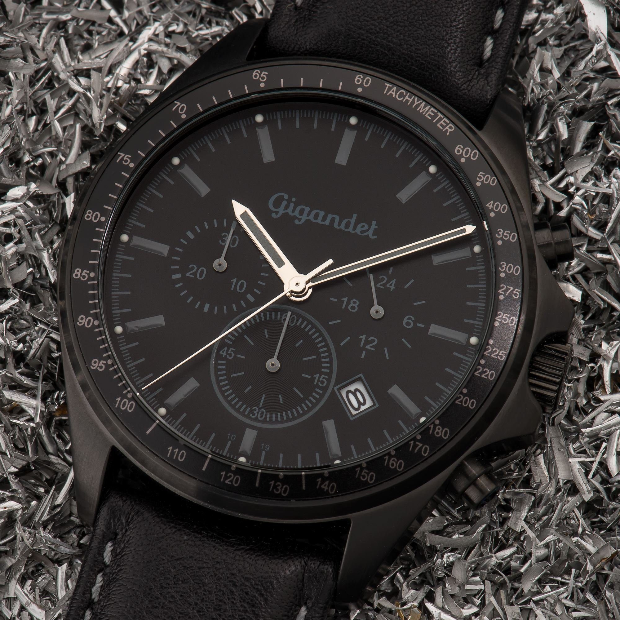 Gigandet Chronograph Armbanduhr, Herrenuhr, 24-Std. Anzeige, 43mm, VOLANTE G3-005, Mineralglas, Datumsanzeige, Lederband, 10bar/100m wasserdicht