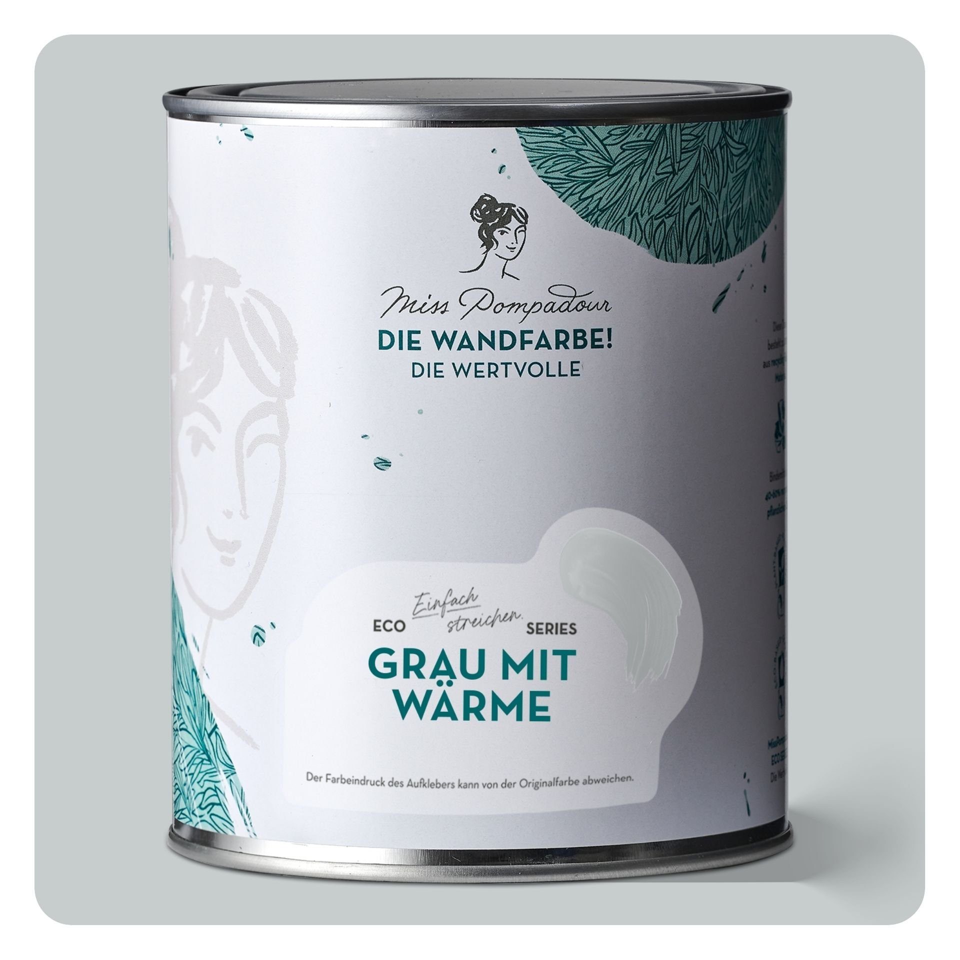 MissPompadour Wandfarbe Grau mit Wärme Deckkraft wasserbasiert geruchsneutrale spritzfreie Innenfarbe, matte - 1 mit Wandfarbe sehr L, und hoher