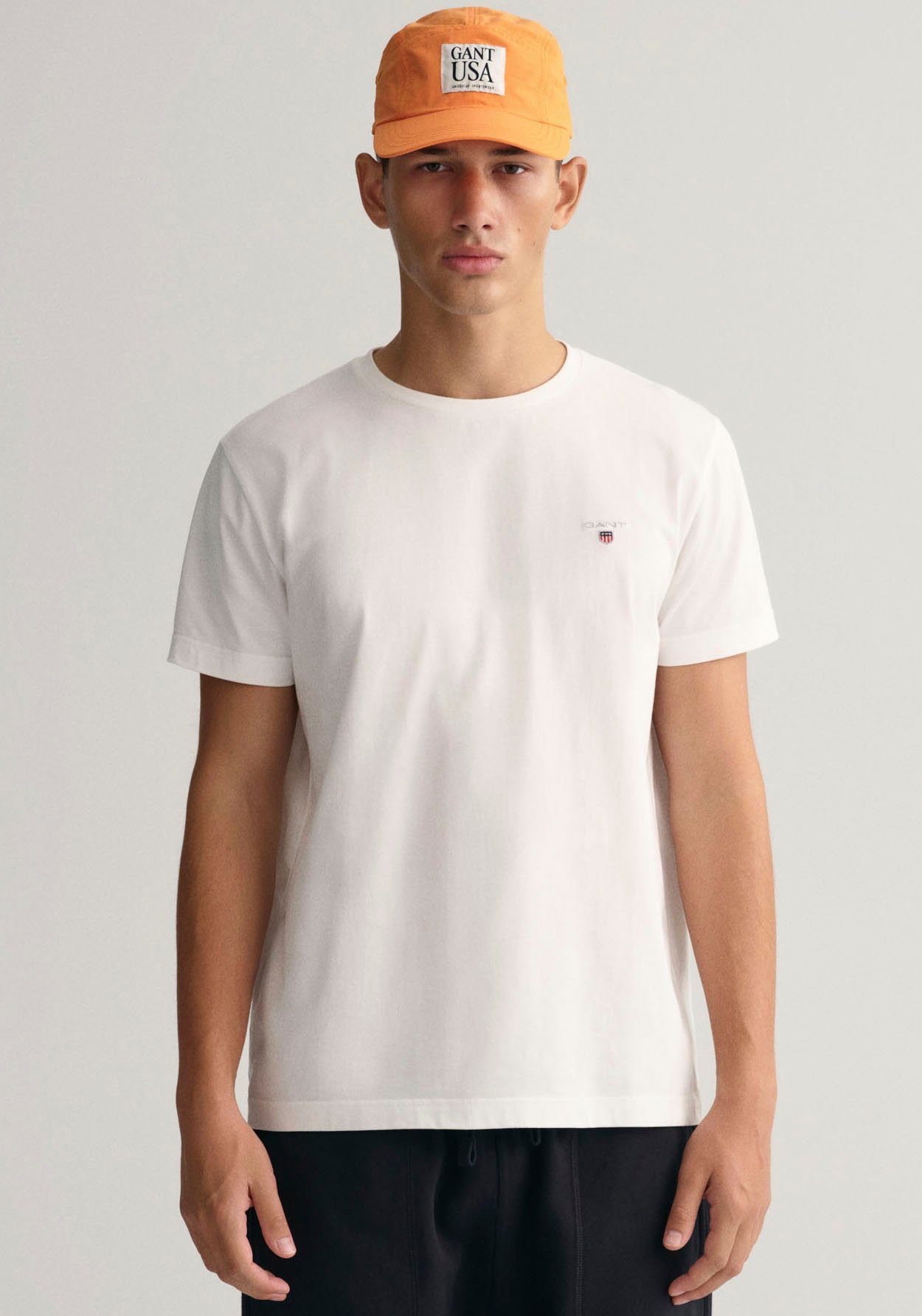 Gant T-Shirt ORIGINAL SS T-SHIRT mit kleiner Kontrast-Logostickerei white