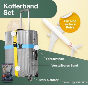 Travelfreund® Koffergurt 4er Kofferband Set bunt - Koffergurte für Koffer & Gepäck zum Reisen, (Set, 4-tlg., 4x Kofferband), 4 bunte Farben