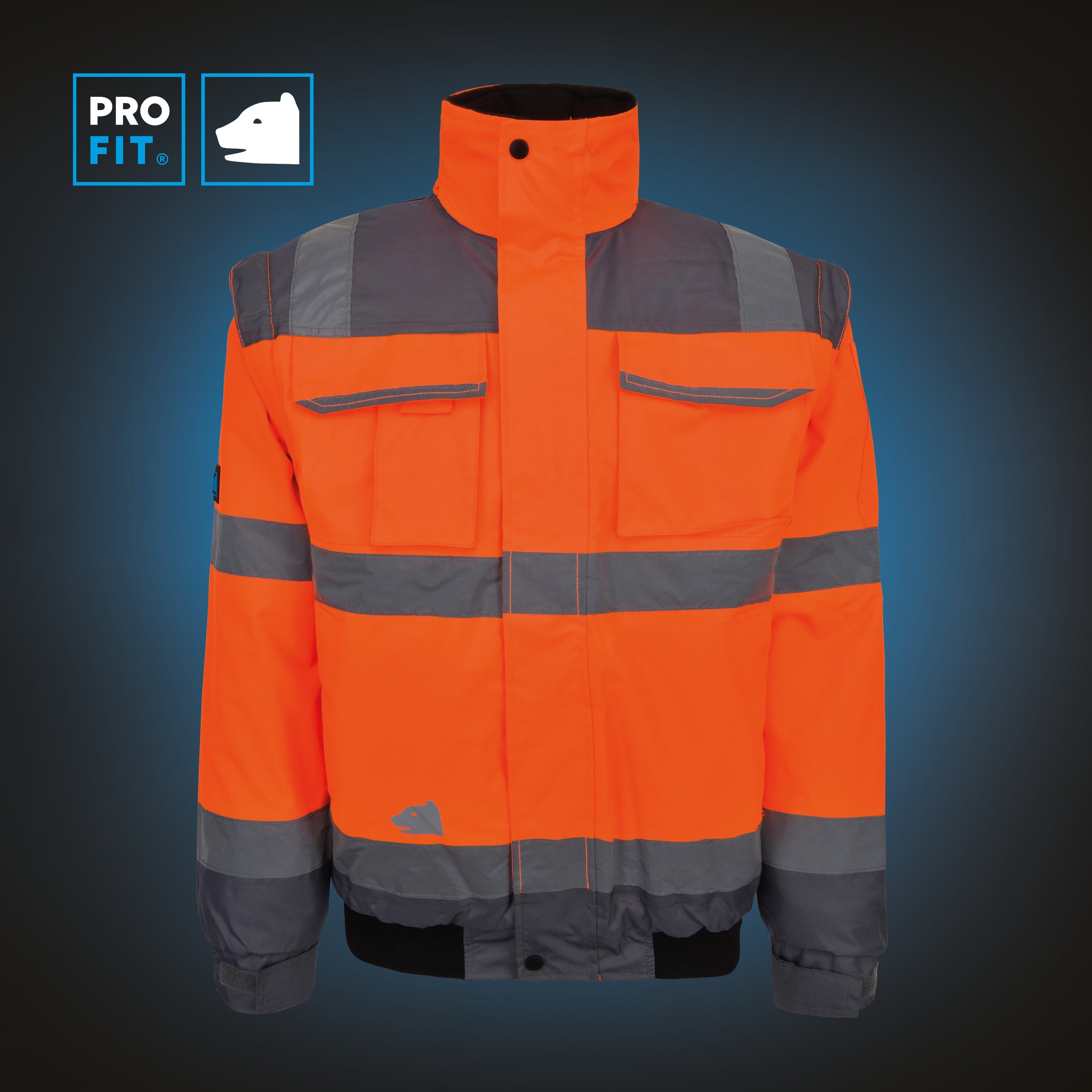PRO FIT Arbeitsjacke, Warnschutz Pilotenjacke, Atmungsaktiv, Unisex, Neonorange/Grau (1-St) Wind- & Wasserabweisend, Ärmel abnehmbar, Reflexstreifen