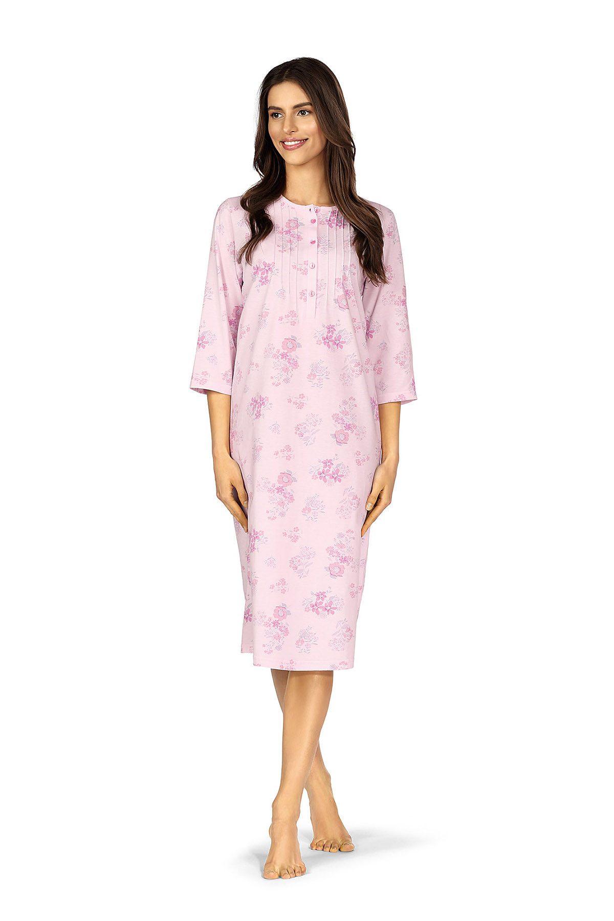 comtessa Nachthemd Comtessa Damen Nachthemd halber Arm Rosa Knopfleiste klassisches Damennachthemd mit halbem Arm