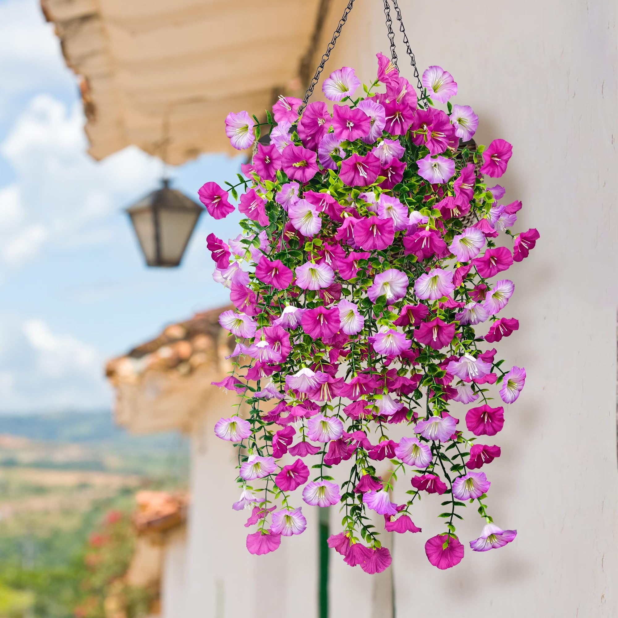 Kunstblume 4 Stück Kunstblumen Künstliche Hängepflanzen, FOUORTUNATE-BEE, Wetterfest Künstliche Blumen Ranken für Außen Innen Balkon Terrasse