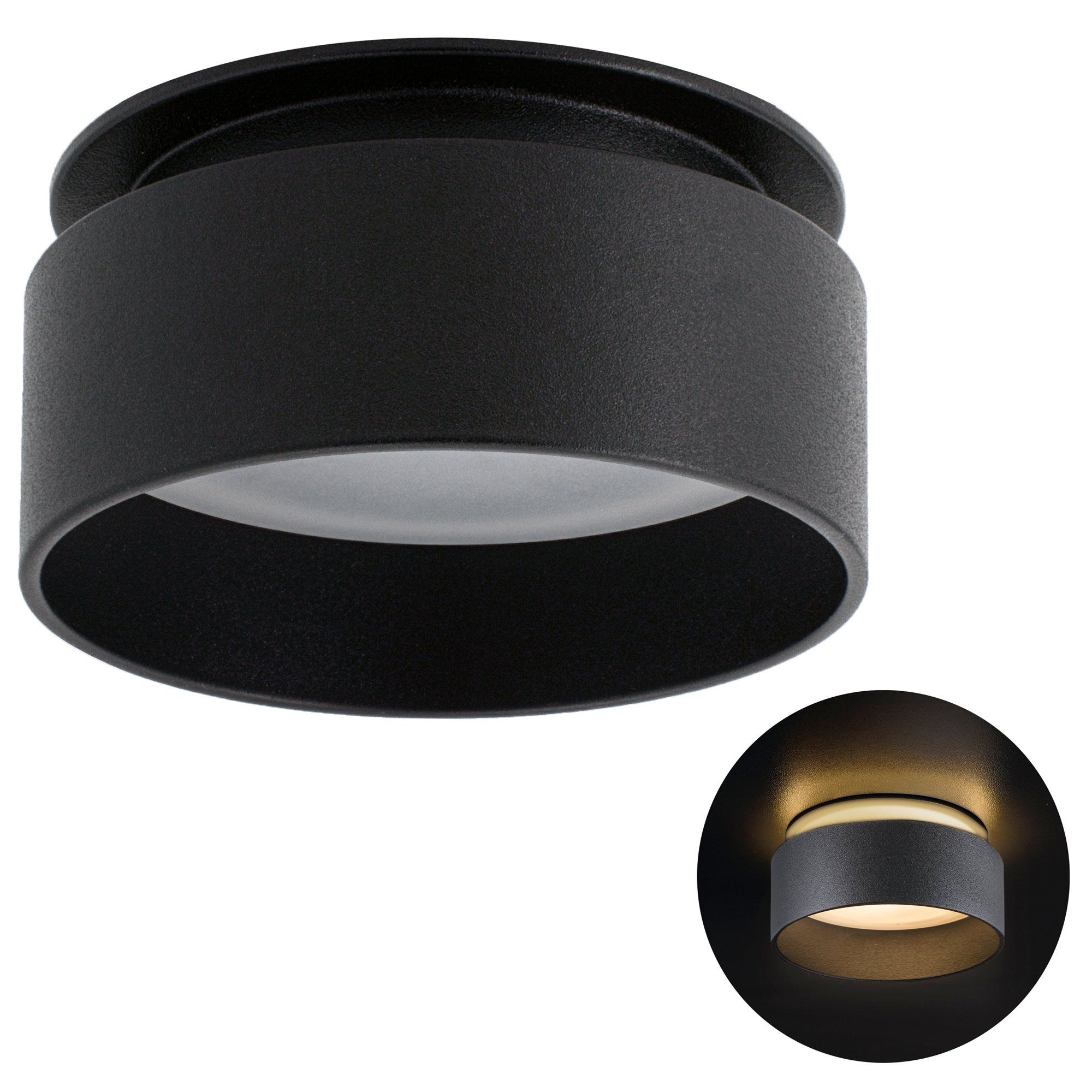 SSC-LUXon Aufbauleuchte Design LED Einbauleuchte Sudara rund Licht, indirektes Warmweiß schwarz
