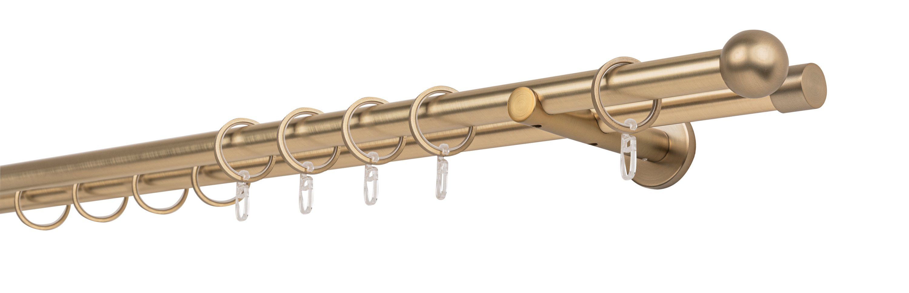 ondeco Gardinenstange Rundrohr Wandabstand 12cm Ball, Ø 20 mm, 2-läufig-läufig, Wunschmaßlänge, Bohren, verschraubt