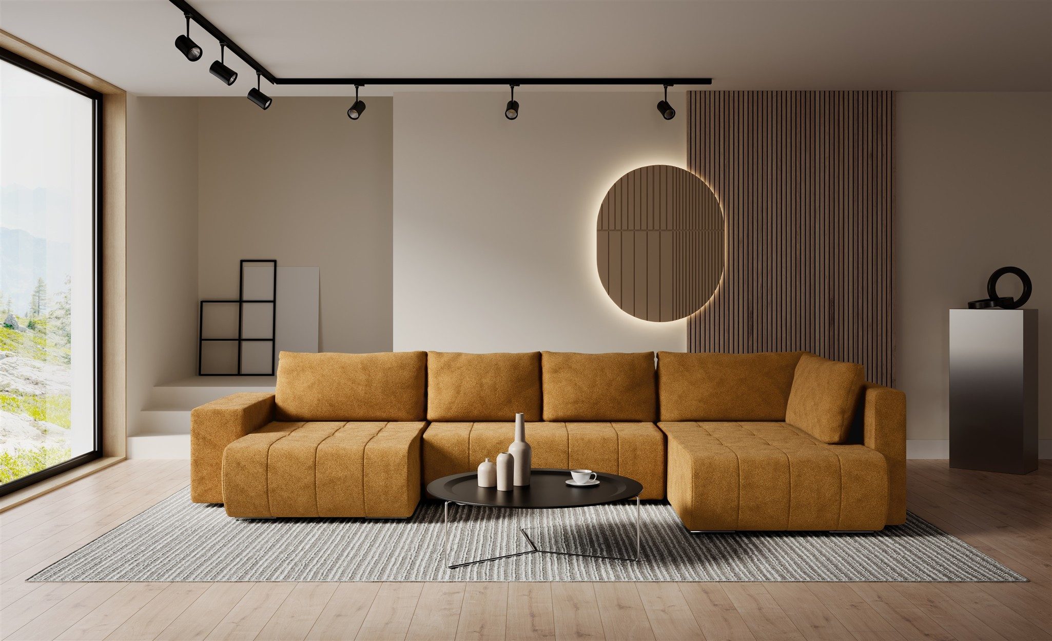 Fun Möbel Wohnlandschaft Sofa FUN BATISTA mit Schlaffunktion in Stoff Blur, Rundumbezug, mit Bettkasten