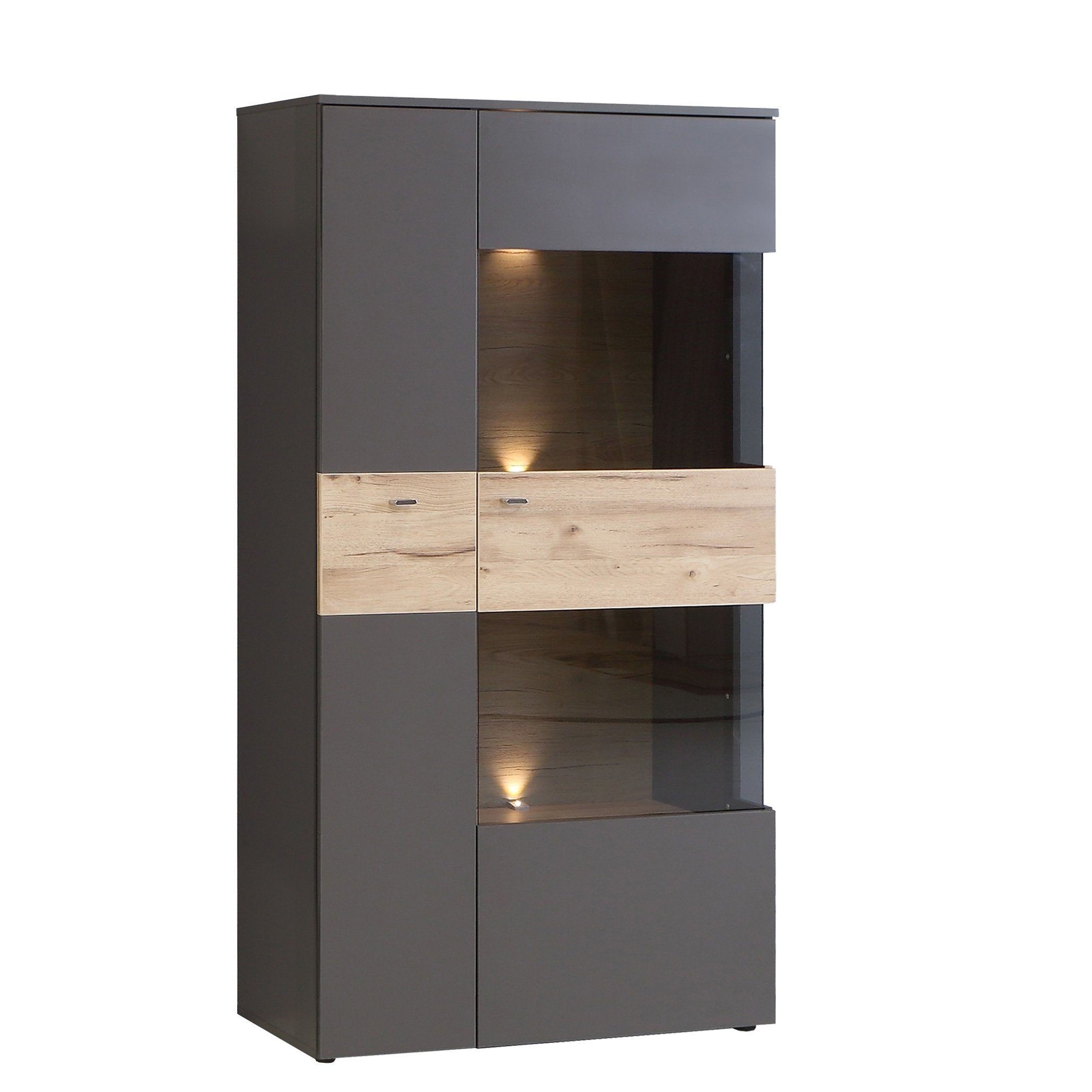 Vitrine Melvin Vitrinenschrank Grau Vitrine Modern Eiche Glasvitrine und Planked Newroom