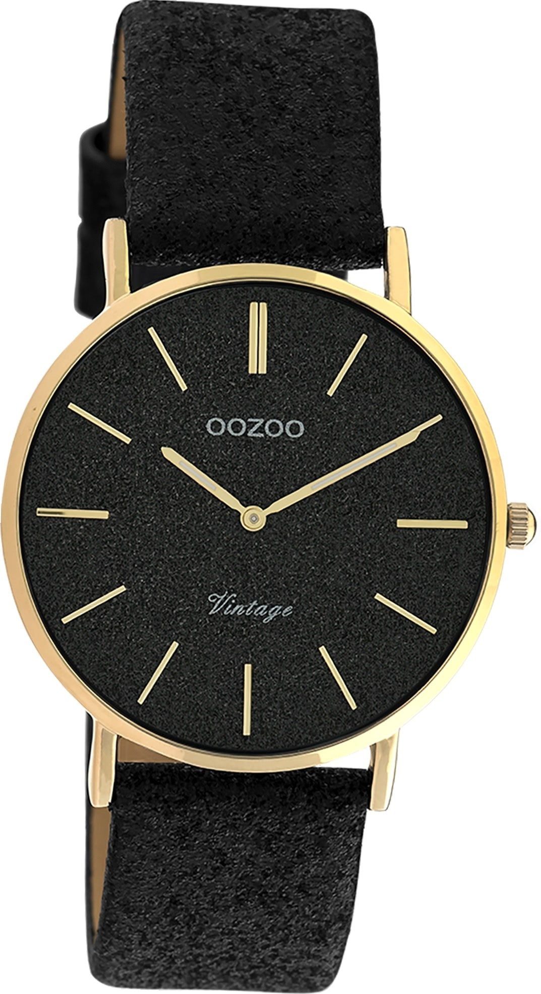 OOZOO Quarzuhr Oozoo Leder Damen Uhr C20204 Analog, Damenuhr Lederarmband schwarz, rundes Gehäuse, mittel (ca. 32mm)