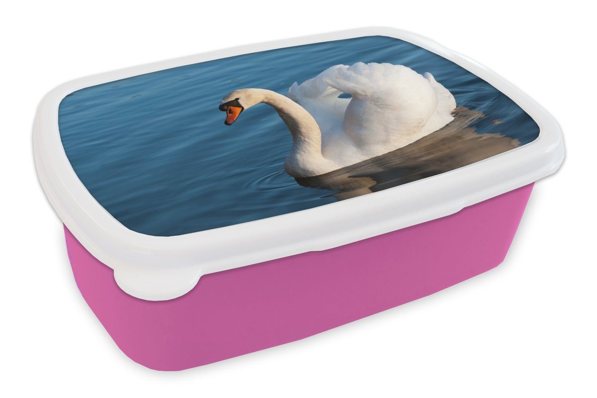 MuchoWow Lunchbox Schwan - Wasser - Vogel - Weiß, Kunststoff, (2-tlg), Brotbox für Erwachsene, Brotdose Kinder, Snackbox, Mädchen, Kunststoff rosa