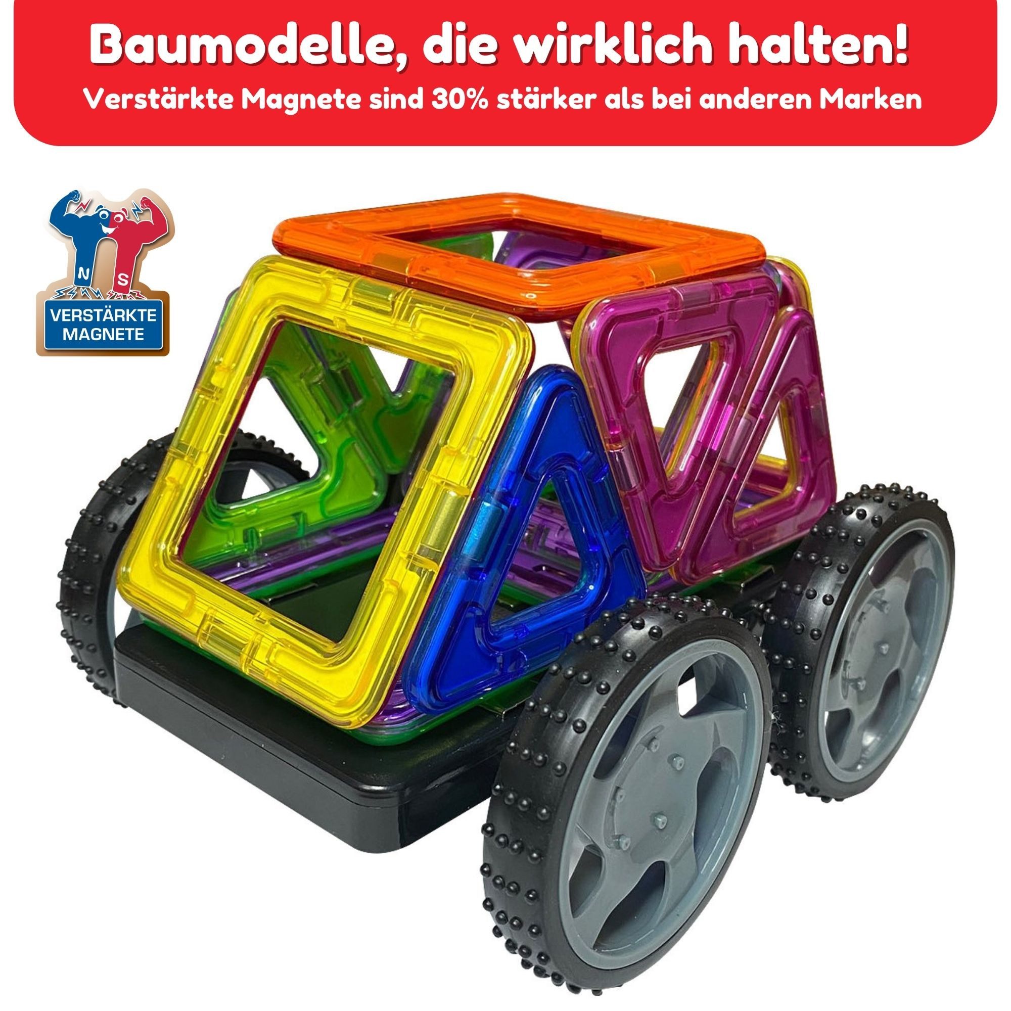 MAGNIKON Magnetspiel Bauklötze Das Rennen mit Rädern, 17 Teile Magnetspielbausteine, (Magnetische Bausteine, 17 St., Verstärkte Magnete), robuster Kunststof