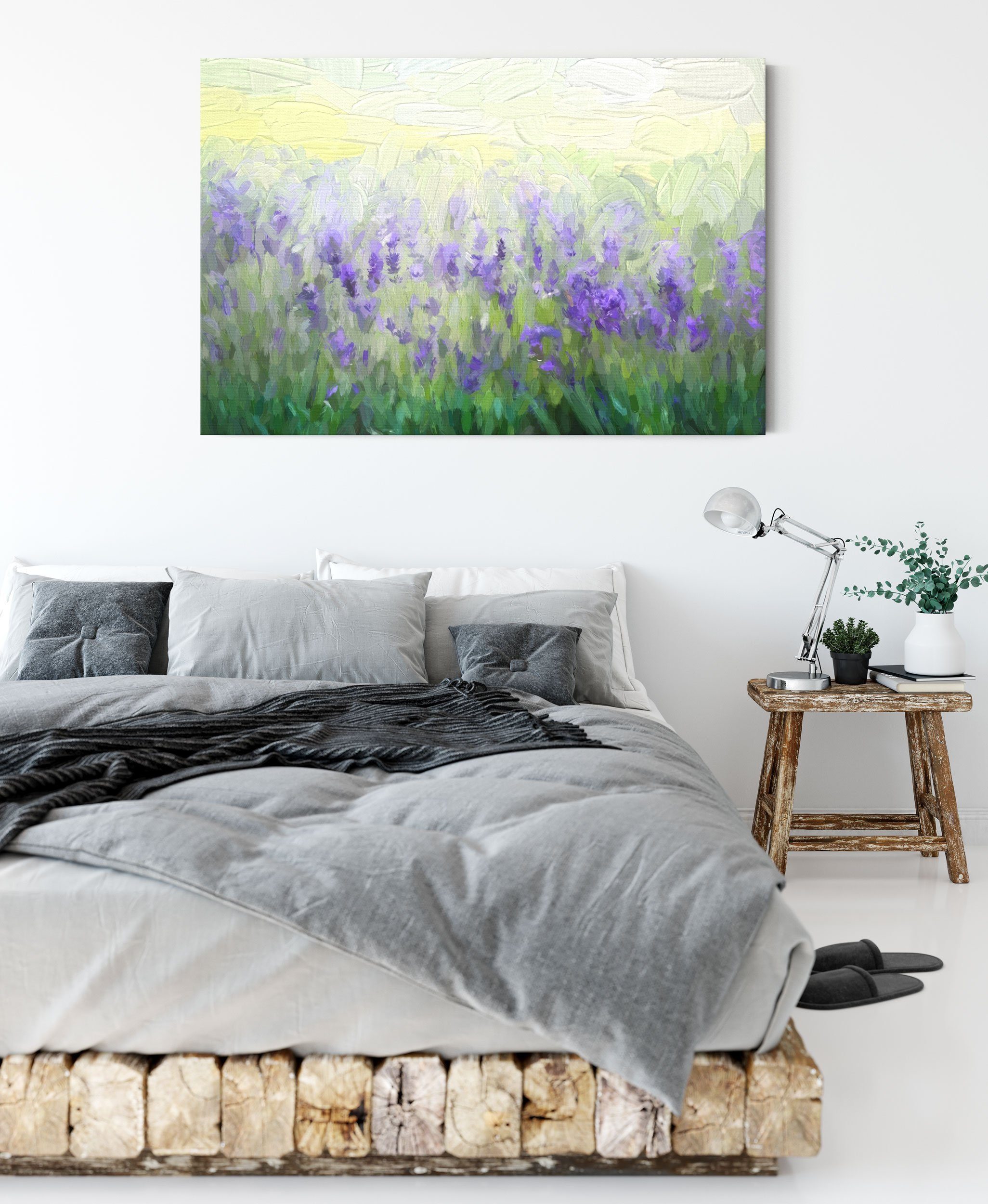 Pixxprint Leinwandbild Wunderschönes Lavendelfeld, Wunderschönes Leinwandbild (1 inkl. Zackenaufhänger fertig St), bespannt, Lavendelfeld